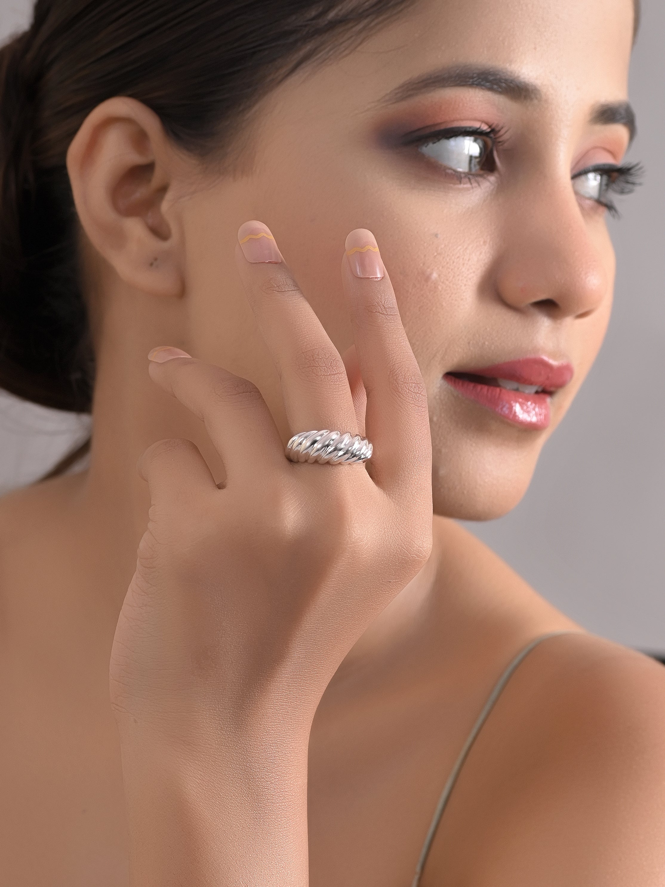 925 Silver Gold Plated Modern Ribbed Ring for Women | Minimal Statement Open Band Ring | Women's Ring