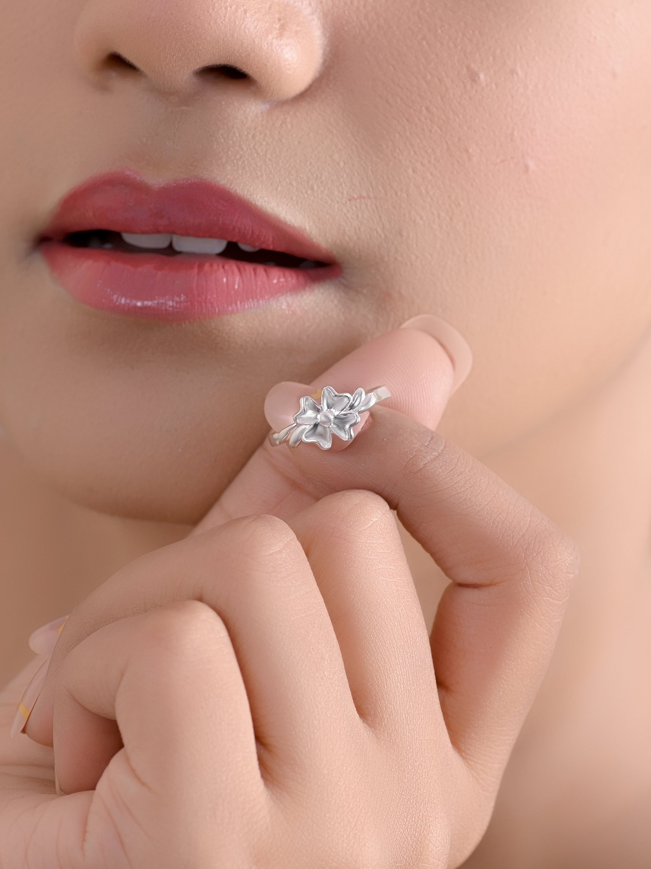 925 Sterling Silver Floral Leaf Ring for Women | Elegant Nature Inspired Open Ring