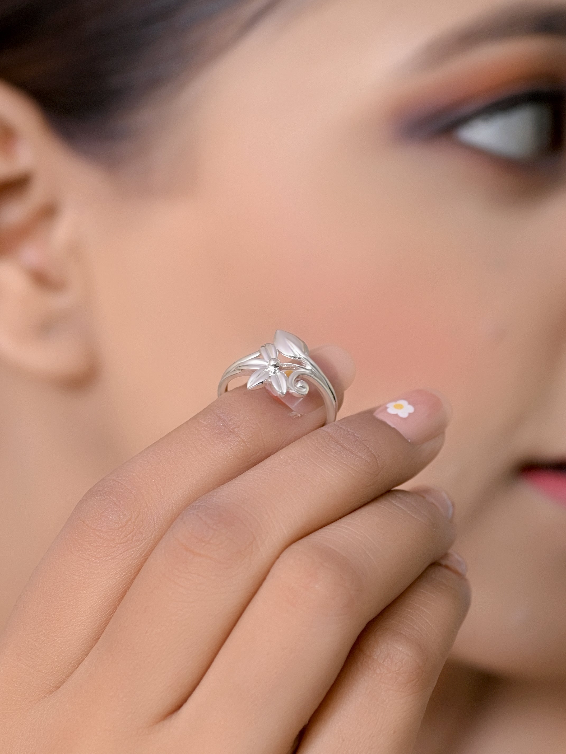 925 Silver Elegant Floral Leaf Silver Ring for Women | Minimal Nature Inspired Open Ring | Women's Jewelry | Gift for Her