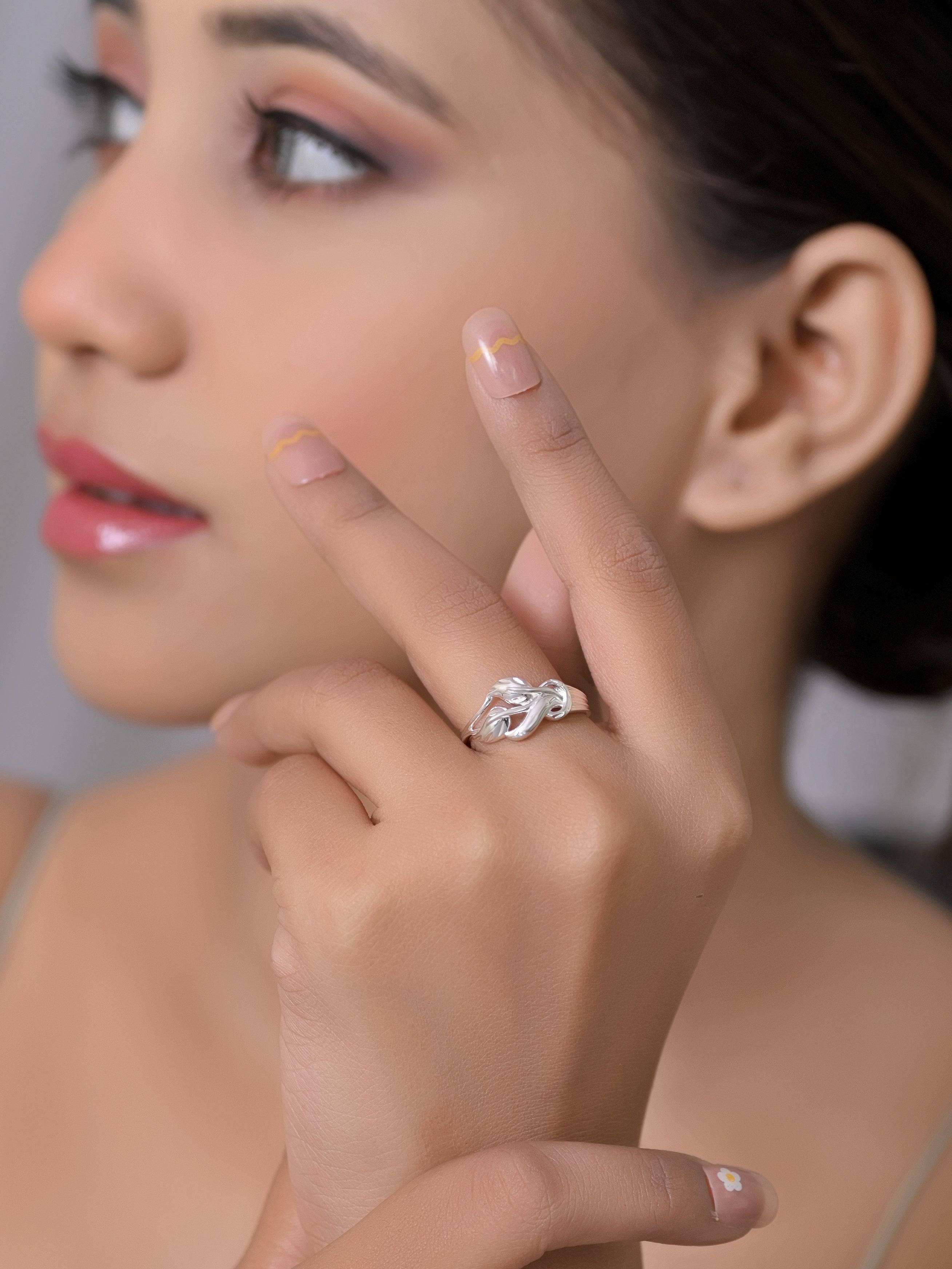 925 Sterling Silver Gold Plated Leaf Vine Ring with CZ Stone for Women | Elegant Nature Inspired Ring | Women's Gift Jewelry
