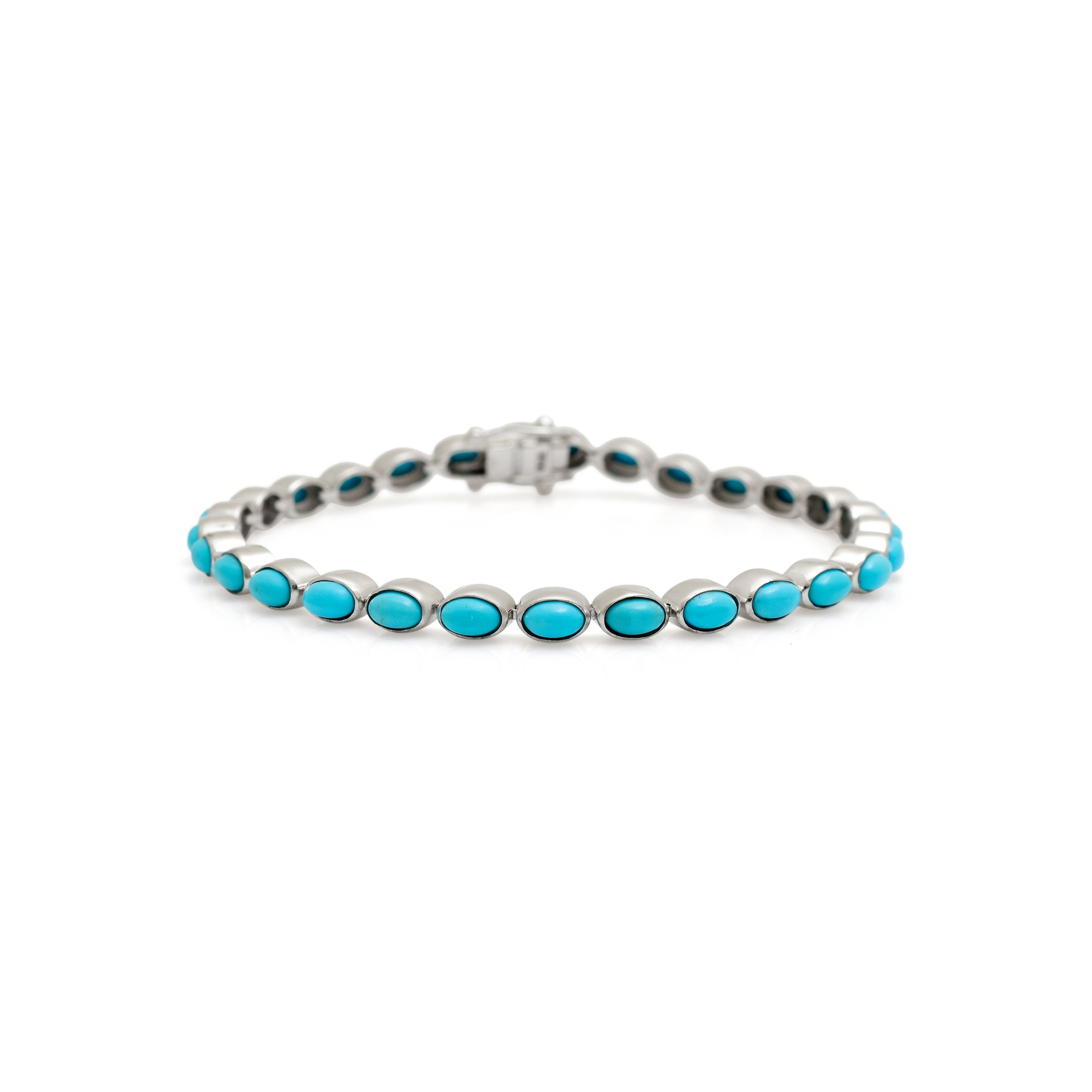 925 Silver Turquoise Stone Bracelet | Oval Beaded Silver Bracelet | Minimal Everyday Jewelry