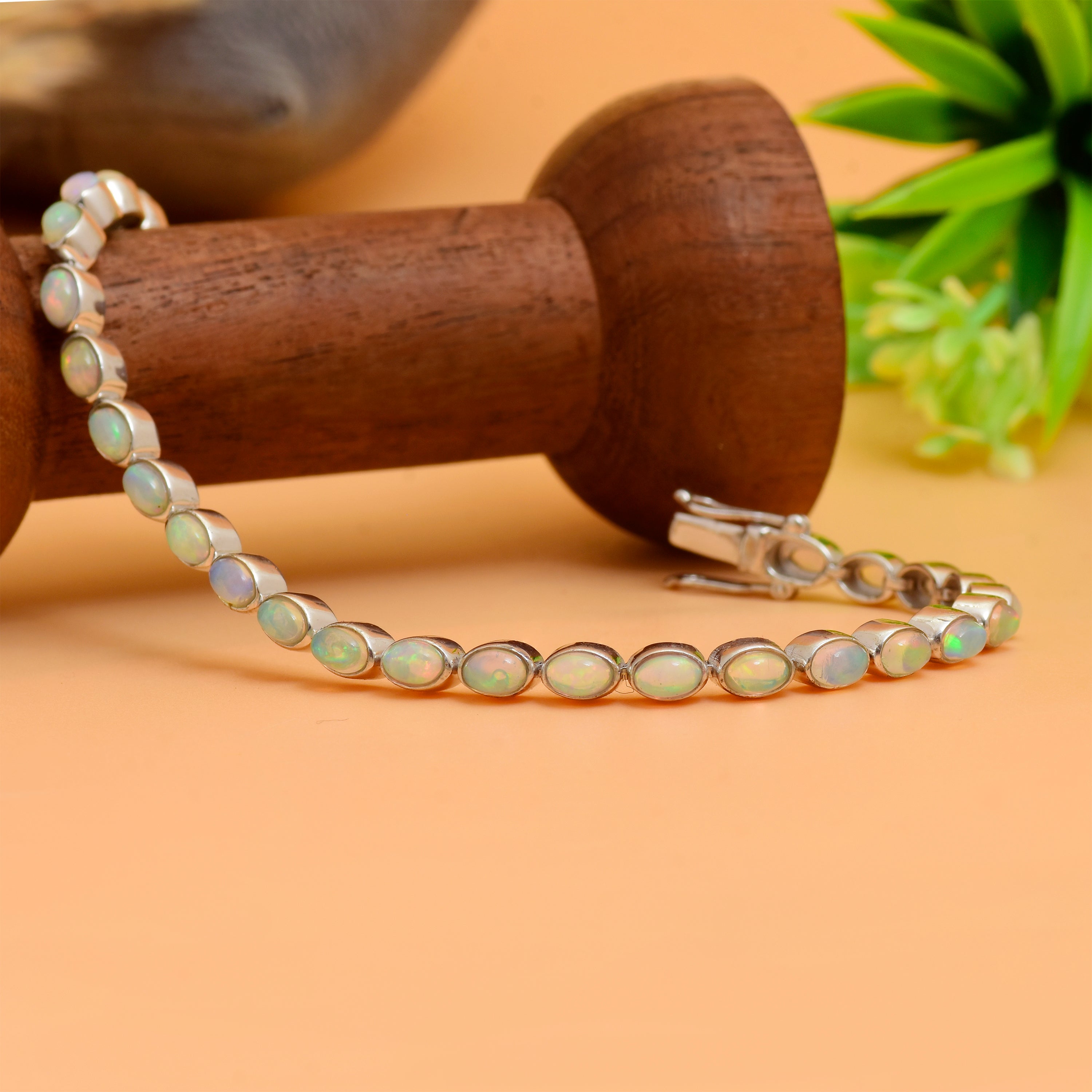925 Silver Opal Stone Bracelet | Oval White Iridescent Bracelet | Minimal Silver Everyday Jewelry