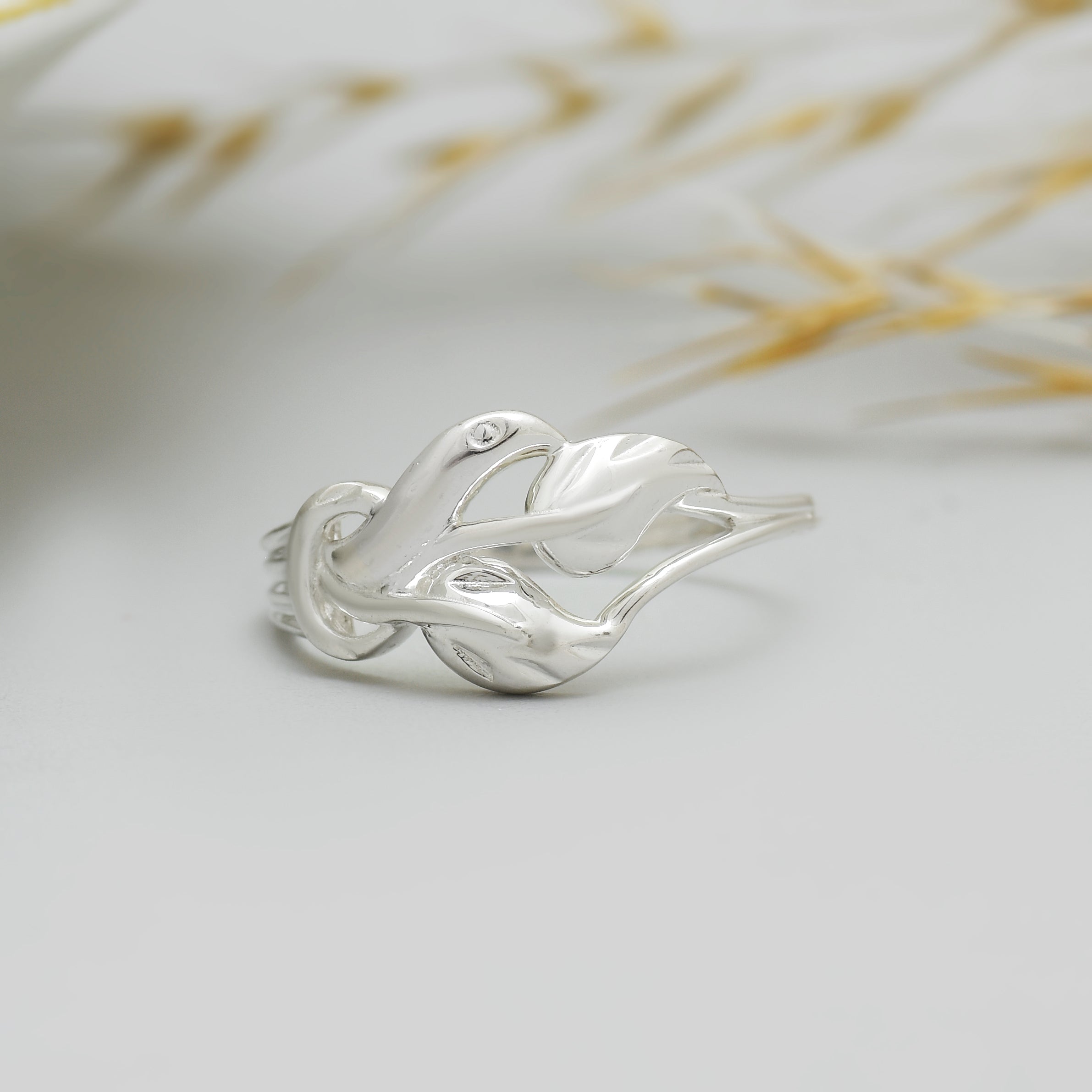 925 Sterling Silver Gold Plated Leaf Vine Ring with CZ Stone for Women | Elegant Nature Inspired Ring | Women's Gift Jewelry