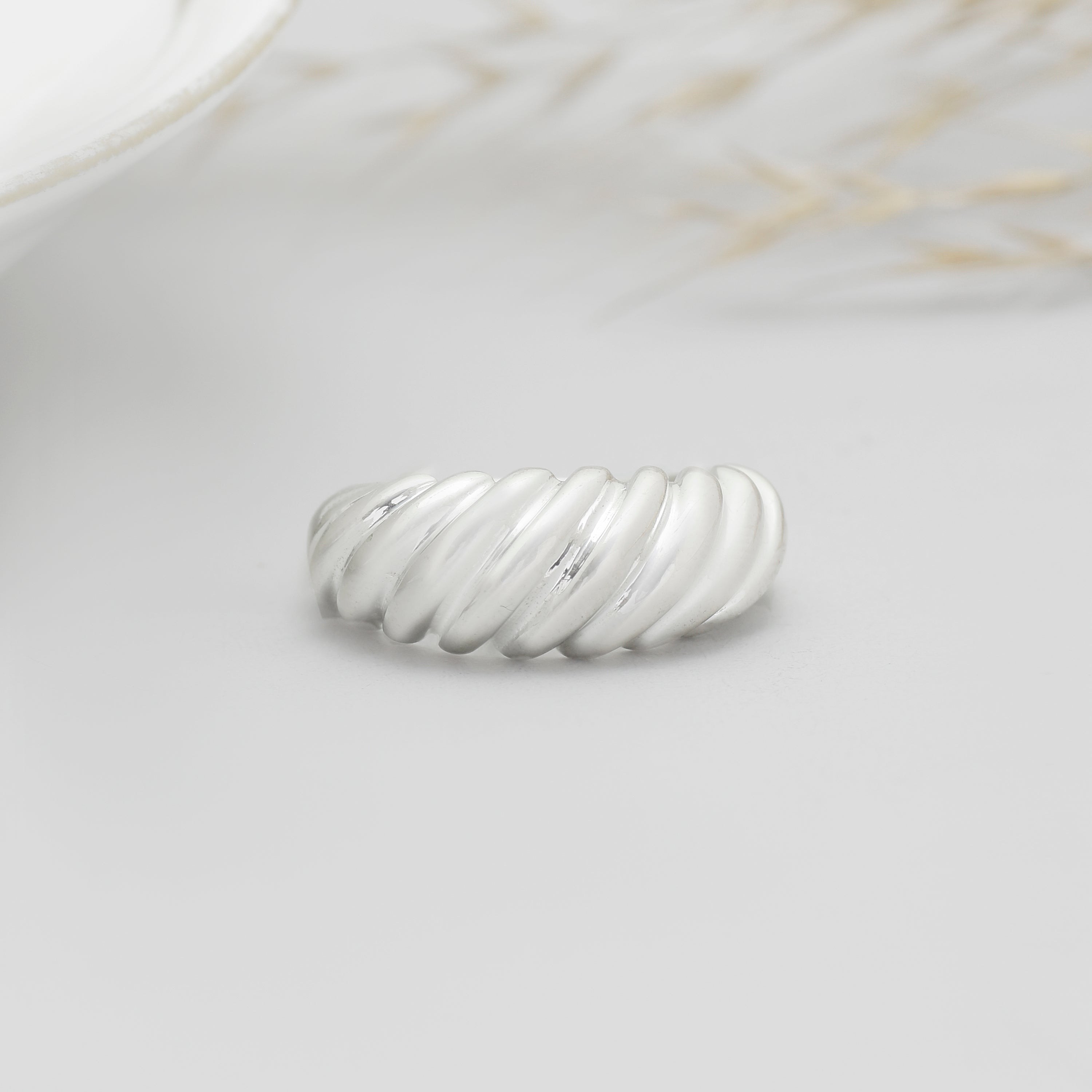 925 Silver Gold Plated Modern Ribbed Ring for Women | Minimal Statement Open Band Ring | Women's Ring