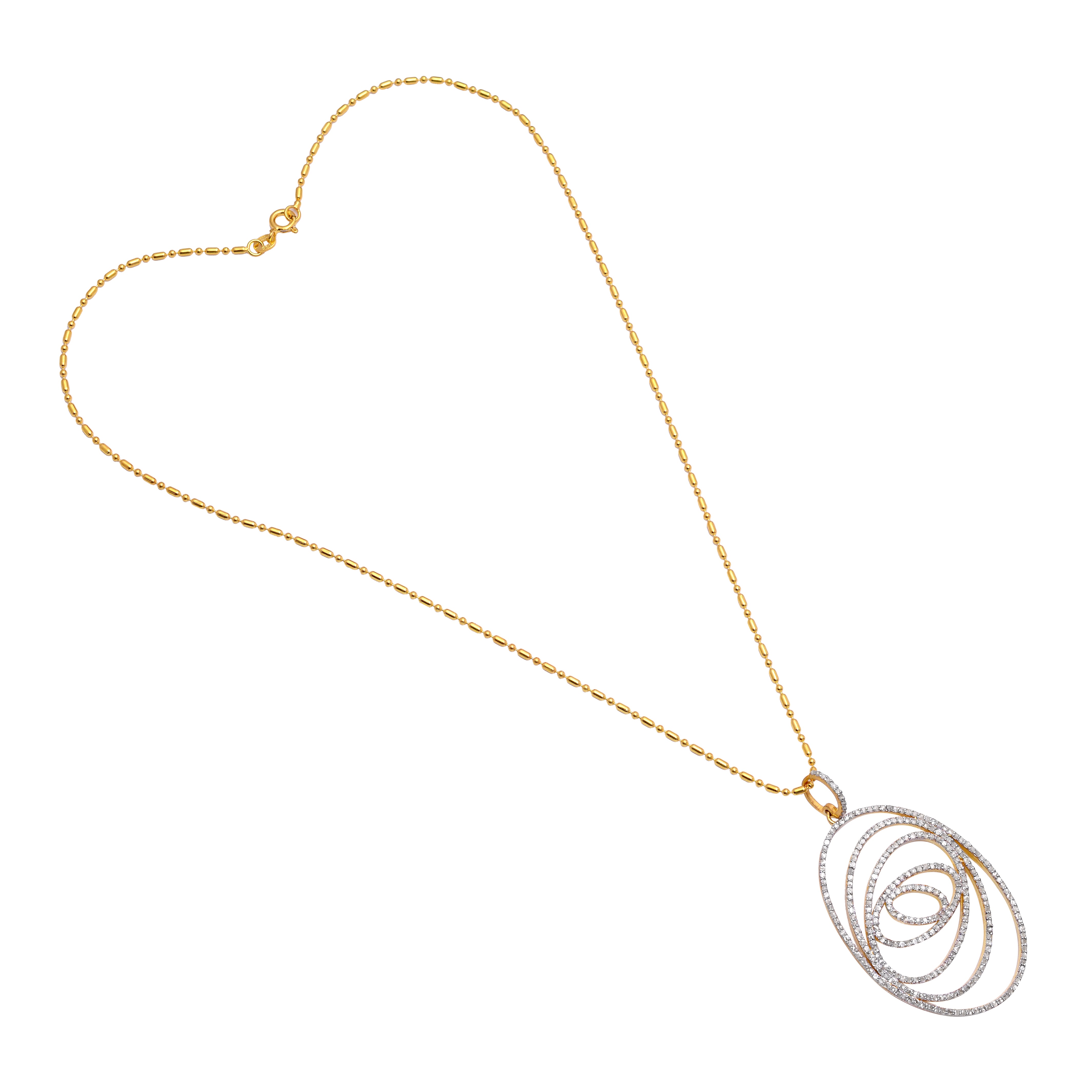 925 Silver Elegant CZ Spiral Oval Pendant Necklace for Women | Gold Plated Statement Jewelry