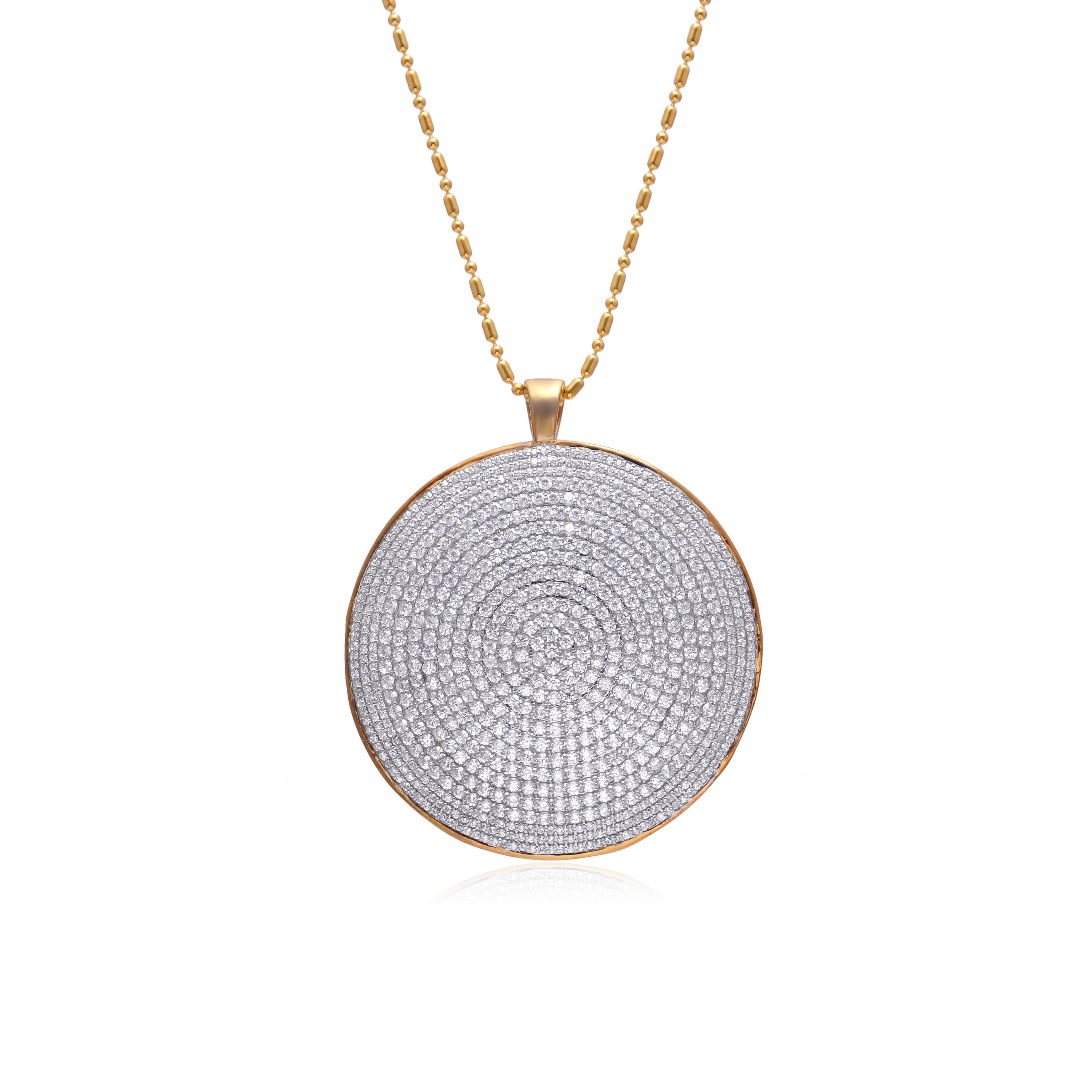 925 Silver Luxury Round CZ Disc Pendant Necklace for Women | Gold Plated Statement Necklace