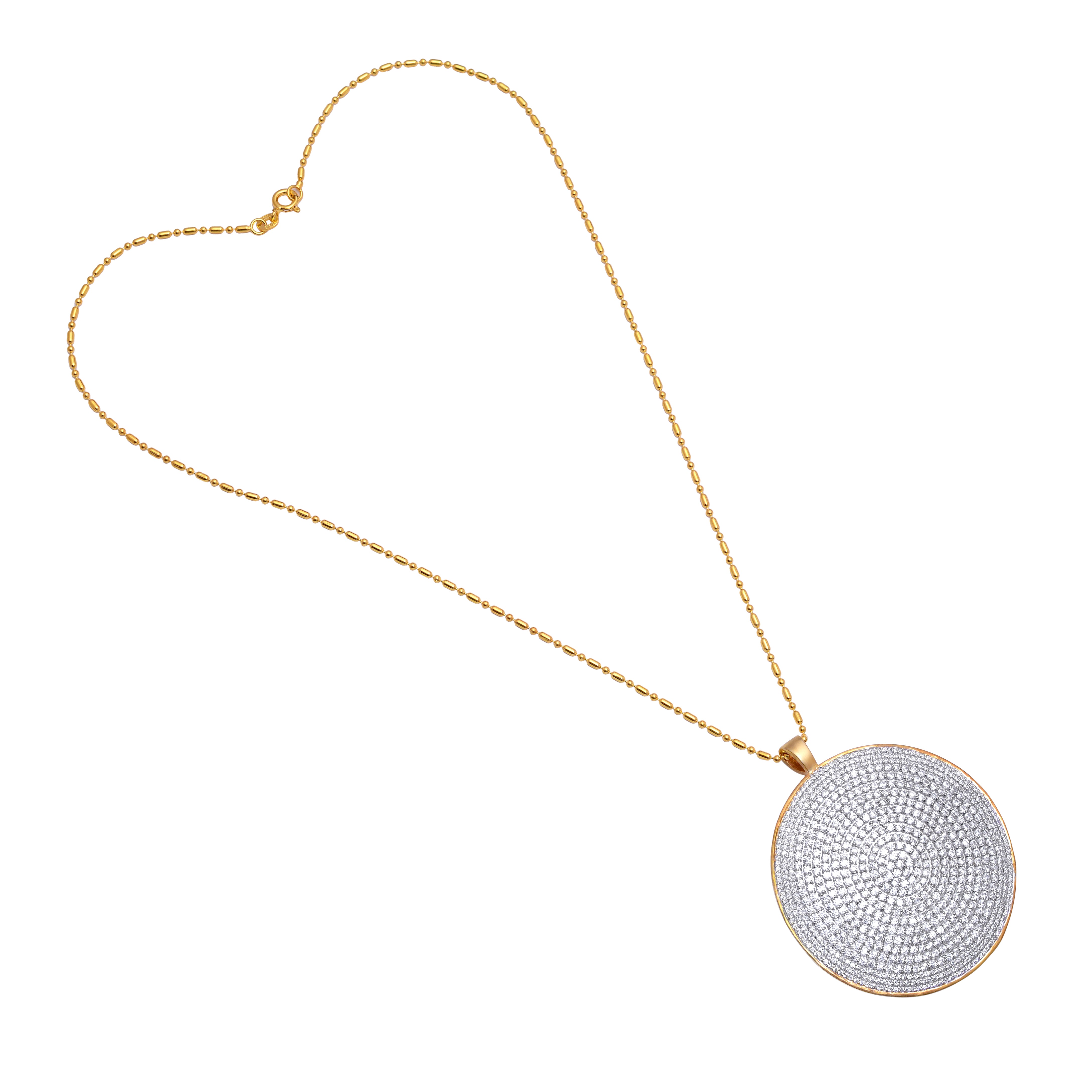 925 Silver Luxury Round CZ Disc Pendant Necklace for Women | Gold Plated Statement Necklace