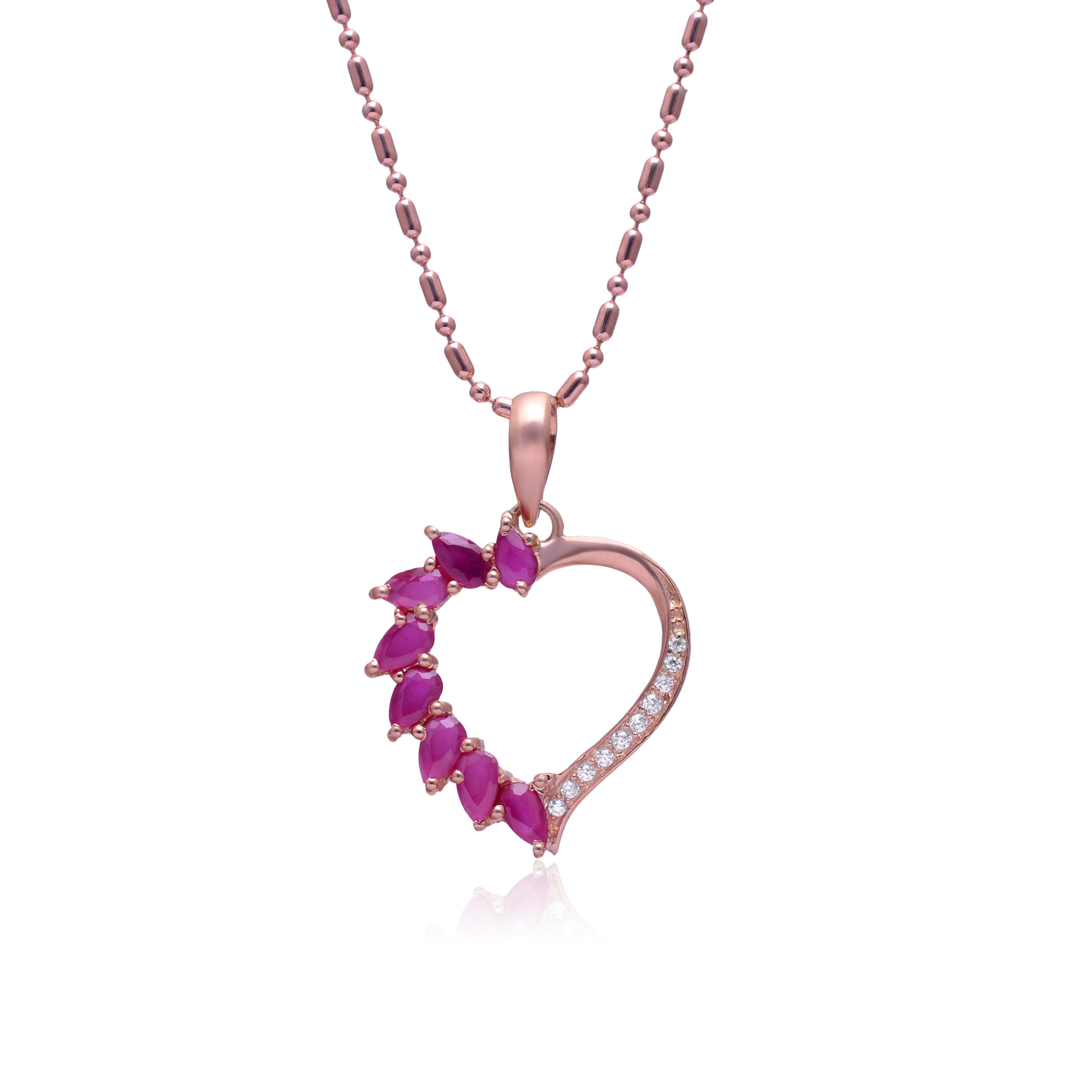 925 Silver Heart Pendant Necklace | Pink Stone Heart Necklace | Rose Gold Plated Romantic Jewellery
