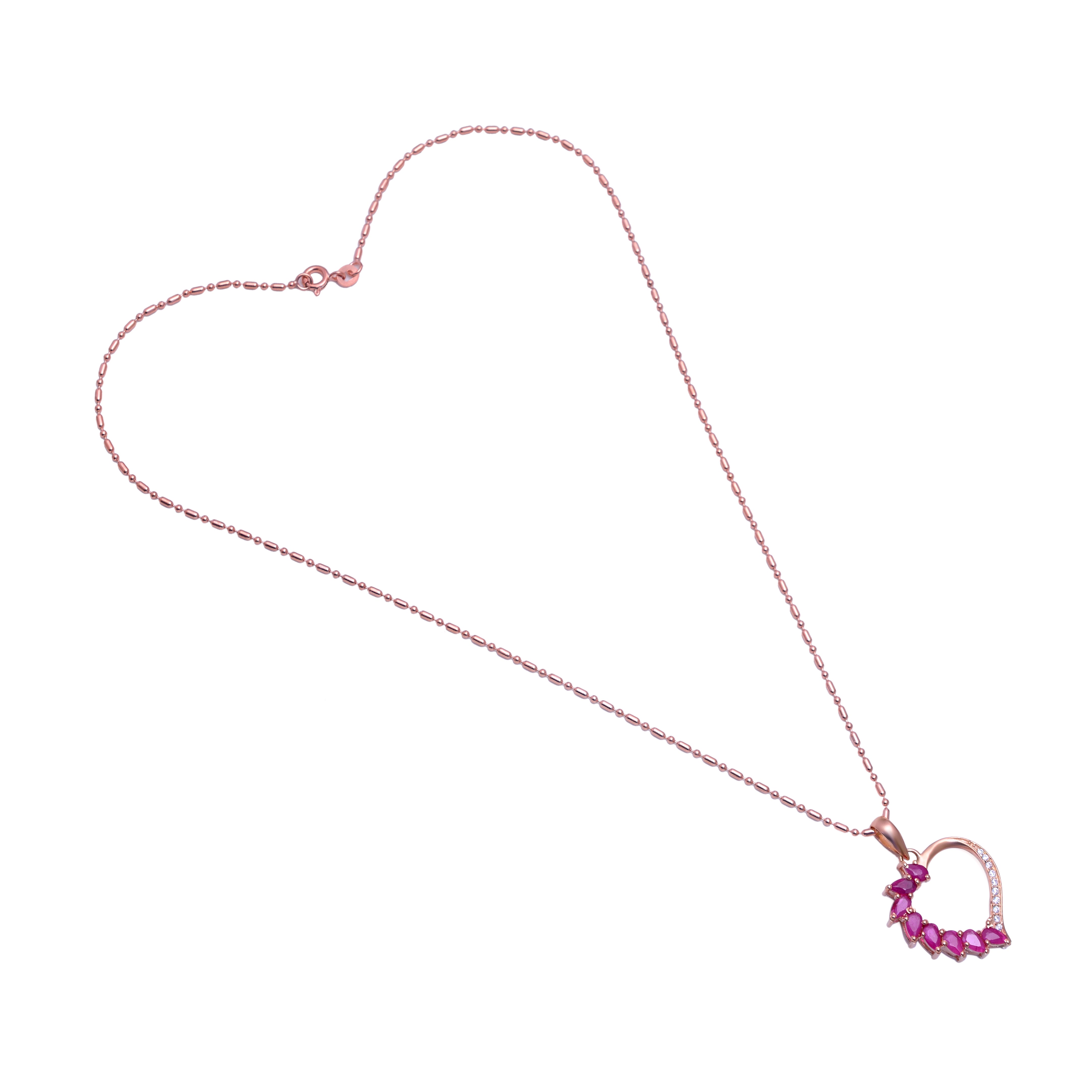 925 Silver Heart Pendant Necklace | Pink Stone Heart Necklace | Rose Gold Plated Romantic Jewellery