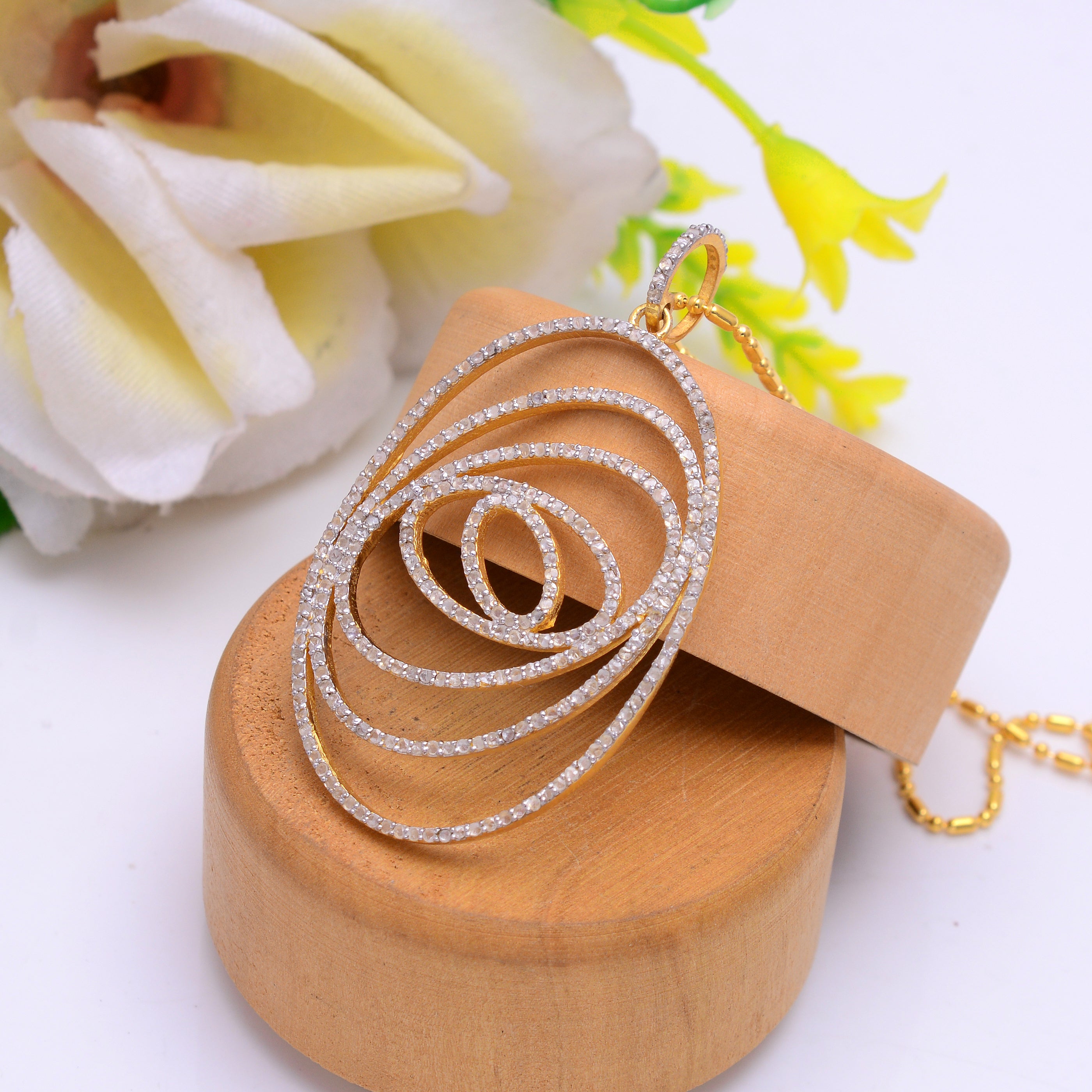 925 Silver Elegant CZ Spiral Oval Pendant Necklace for Women | Gold Plated Statement Jewelry