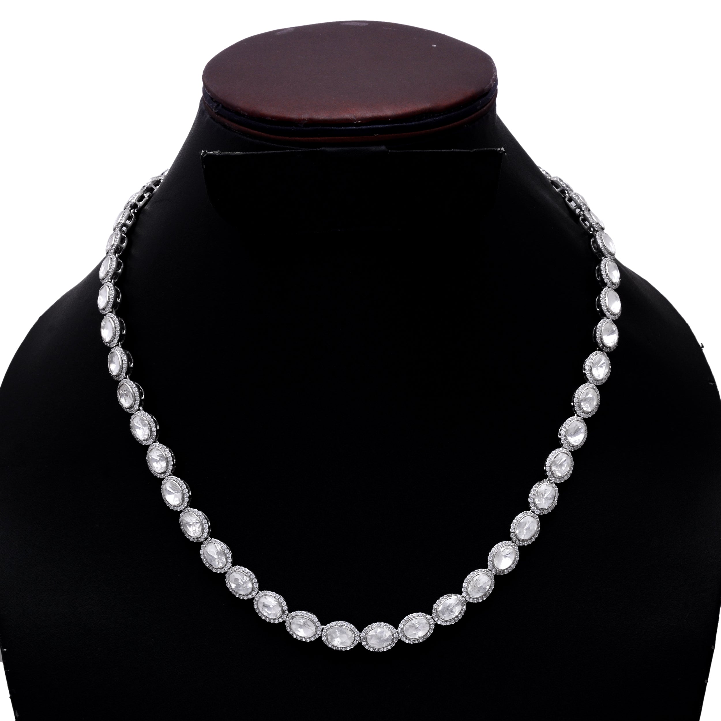 925 Silver Diamond Tennis Necklace | Oval Halo Chain Necklace | Elegant Minimal Luxury Jewelry
