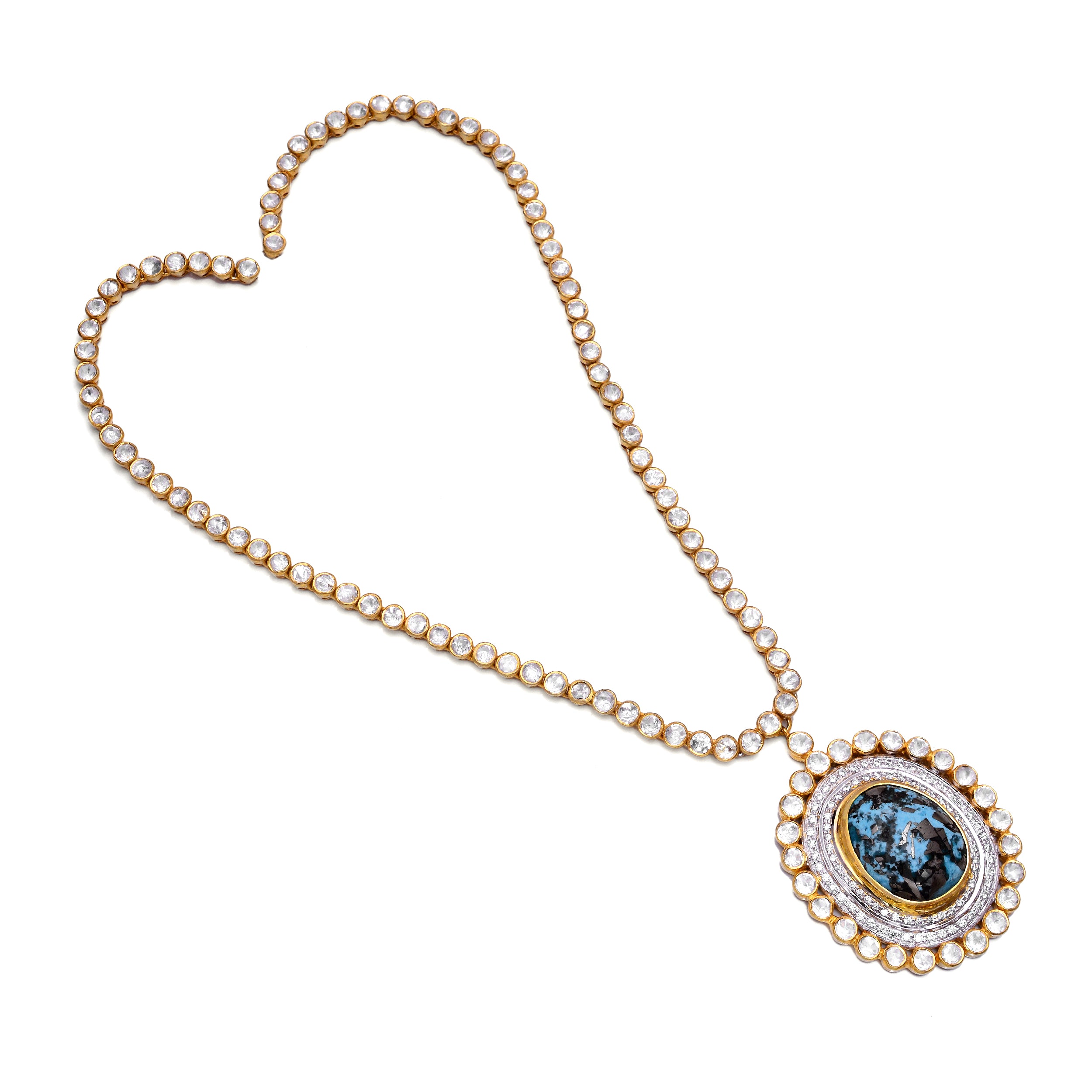 925 Silver Turquoise Pendant Necklace | Polki Halo Statement Necklace | Gold Plated Traditional Jewellery