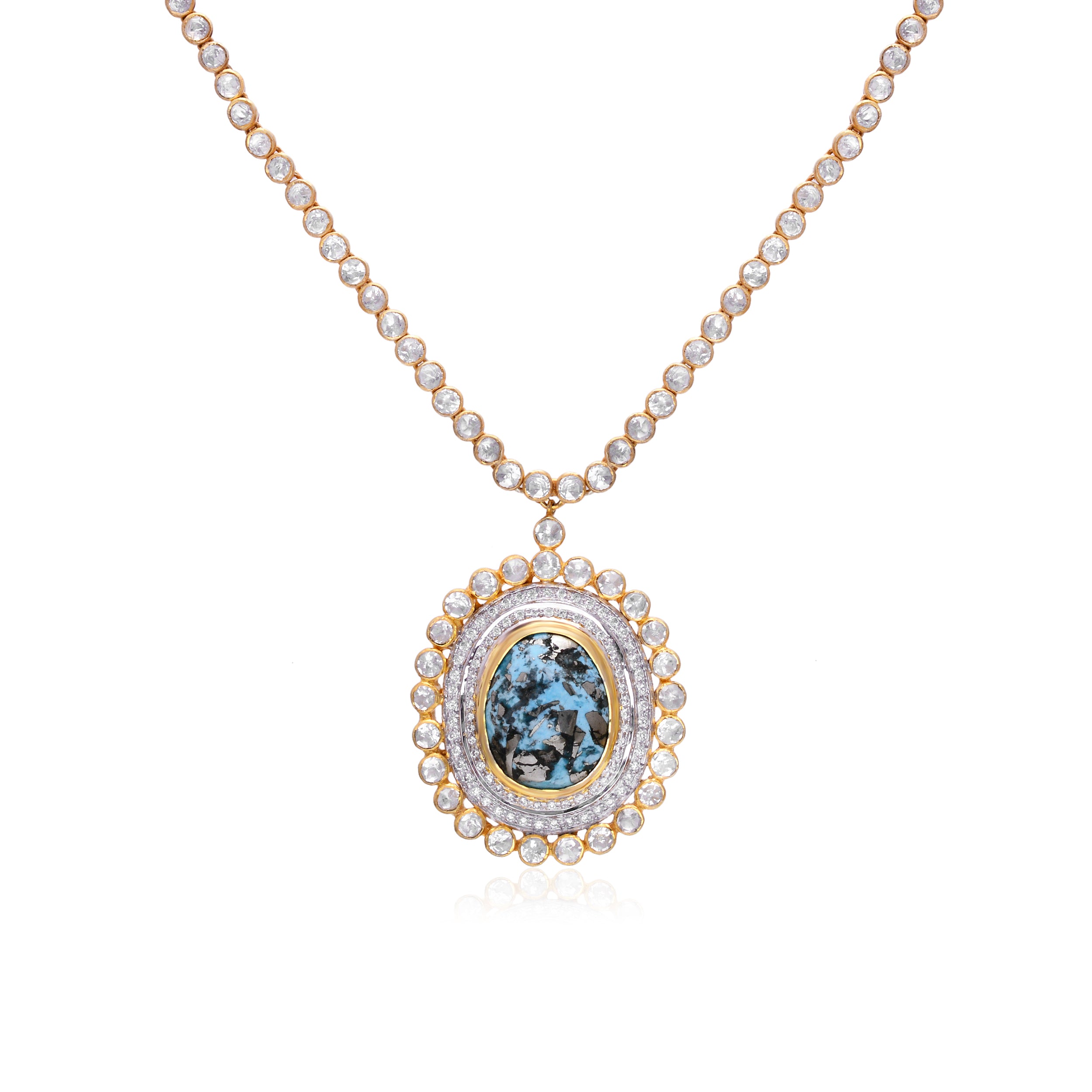 925 Silver Turquoise Pendant Necklace | Polki Halo Statement Necklace | Gold Plated Traditional Jewellery