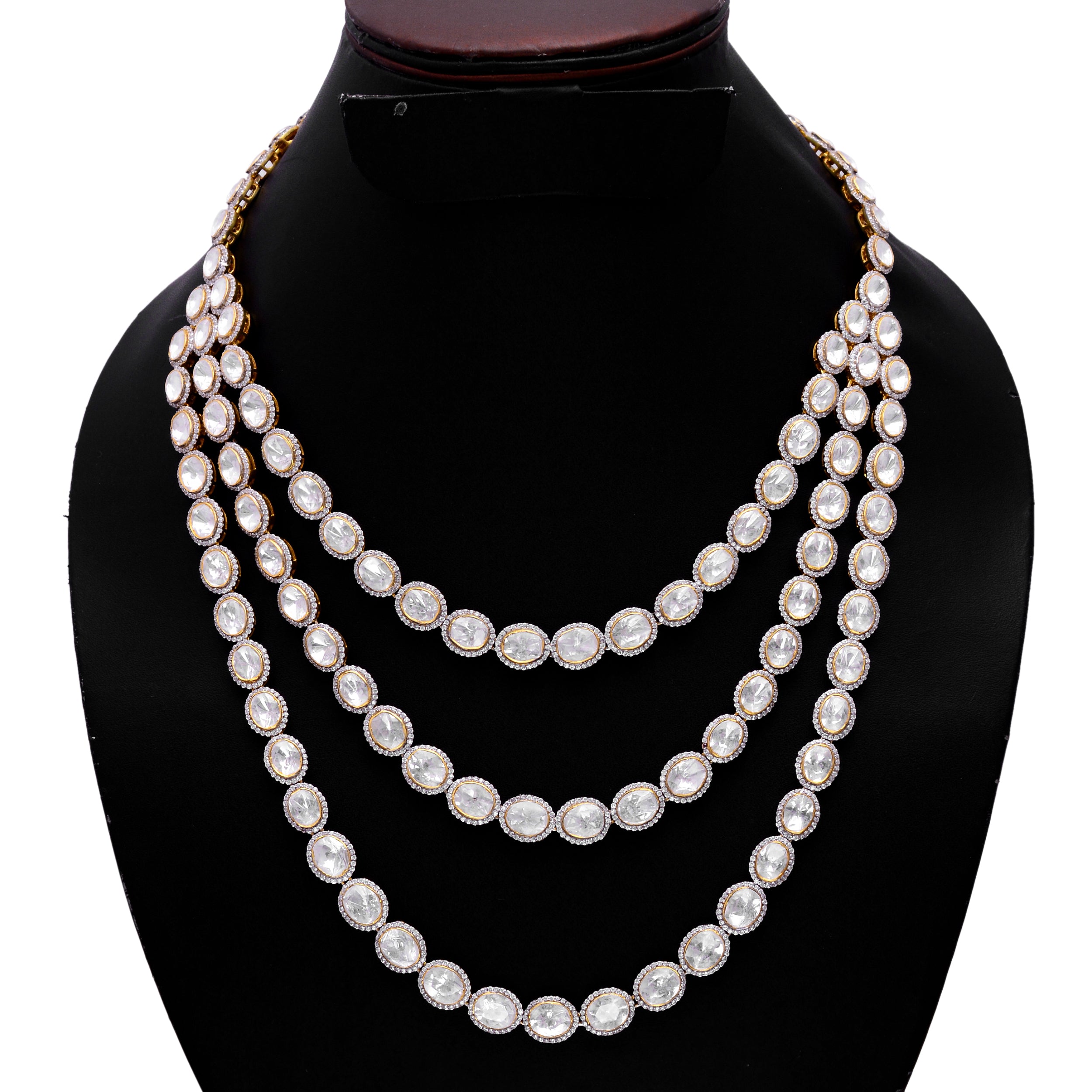 925 Silver Layered Diamond Necklace | Gold Plated Multi Strand Statement Necklace | Luxury Bridal Jewelry