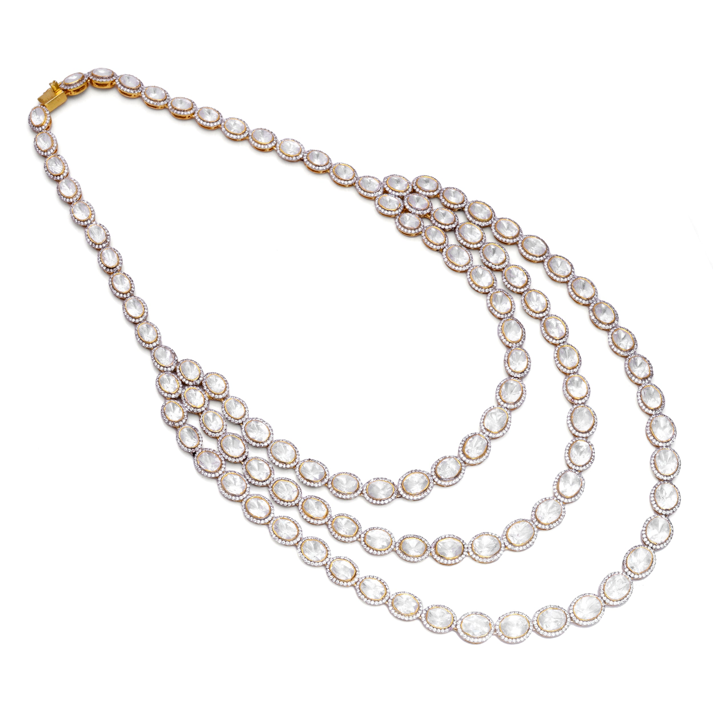 925 Silver Layered Diamond Necklace | Gold Plated Multi Strand Statement Necklace | Luxury Bridal Jewelry