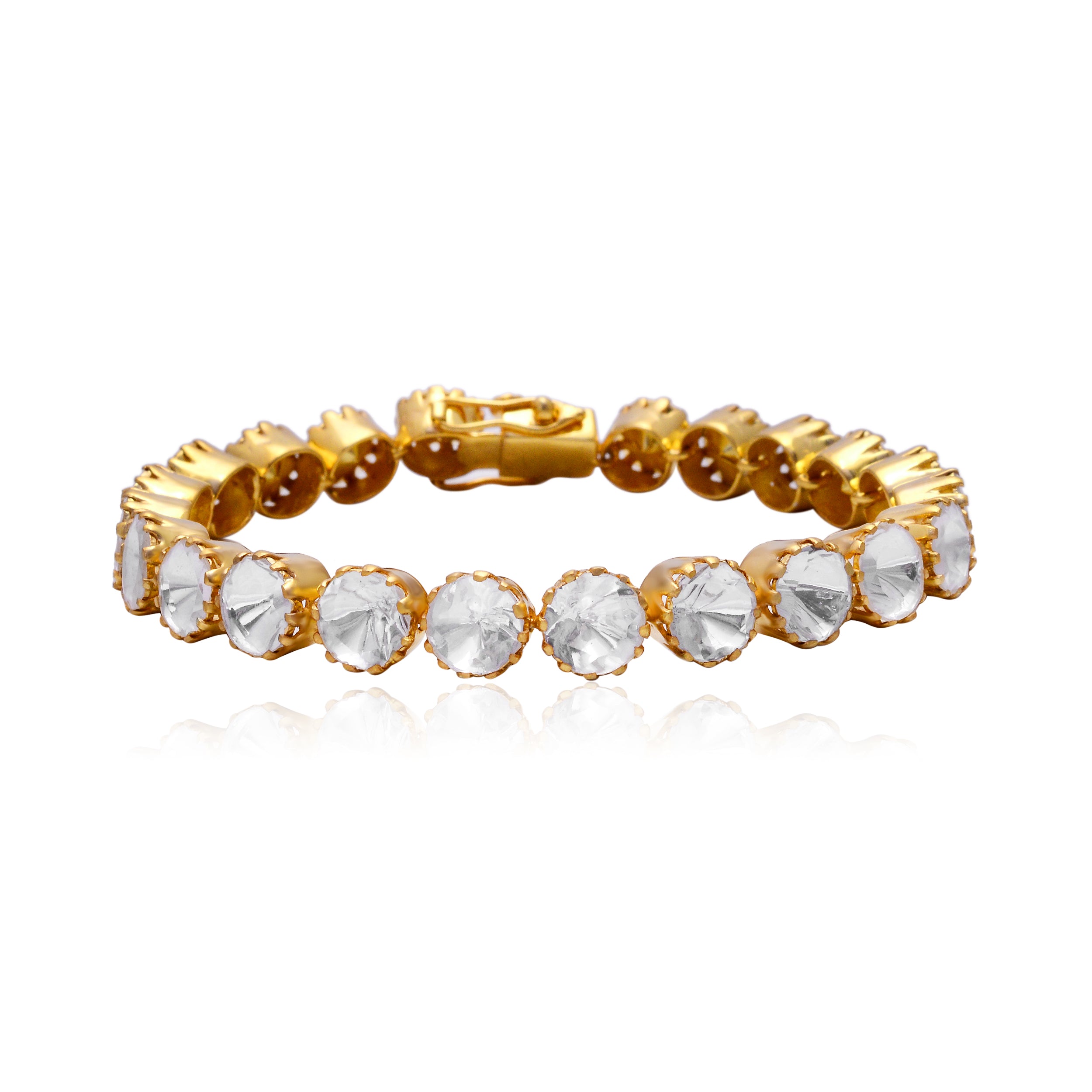 925 Silver Gold Plated Tennis Bracelet for Women – Round Cut CZ Diamond Link Bracelet, Elegant Statement Jewelry for Party, Wedding & Daily Wear