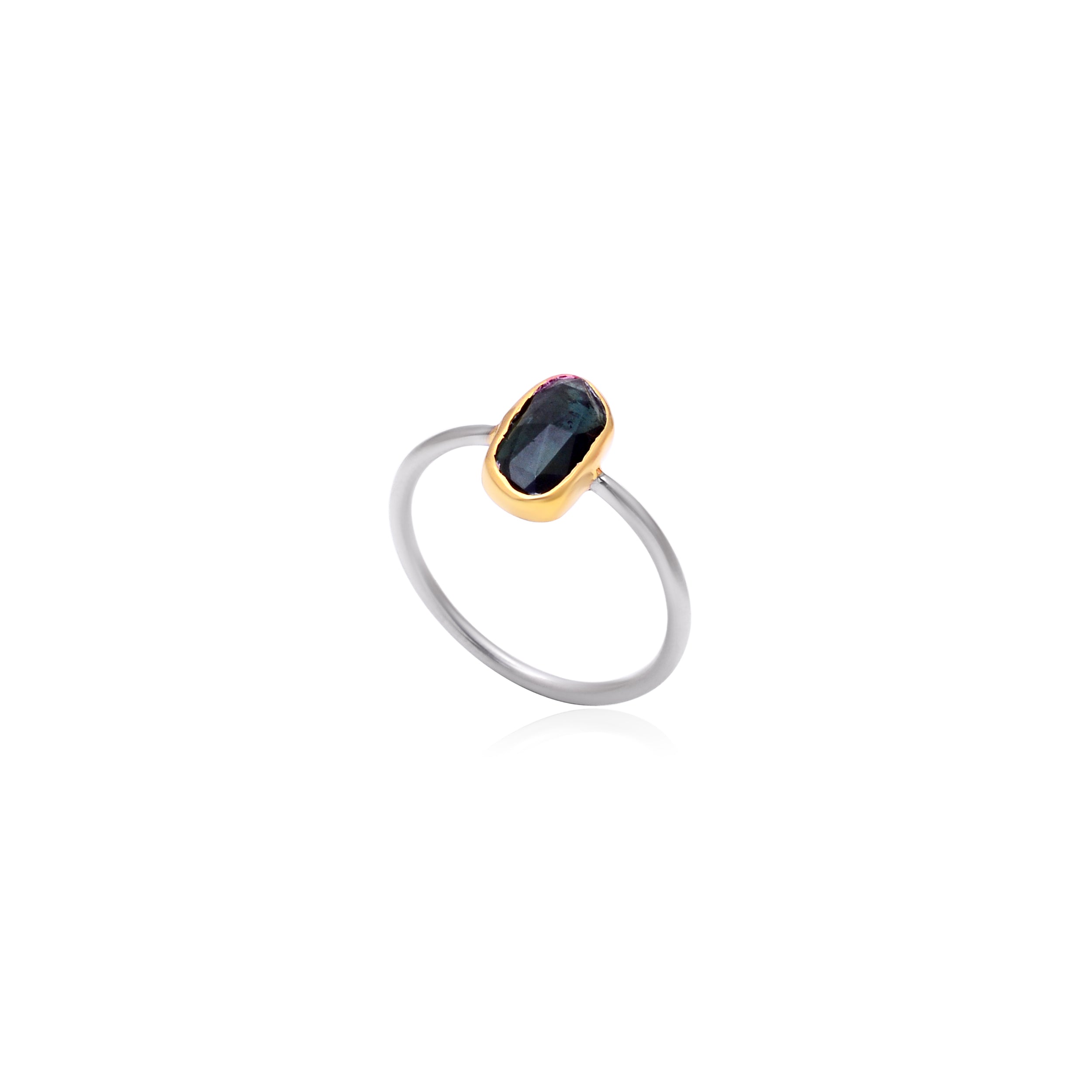Minimalist Labradorite Stone Ring for Women | Handmade Silver Bezel Statement Ring