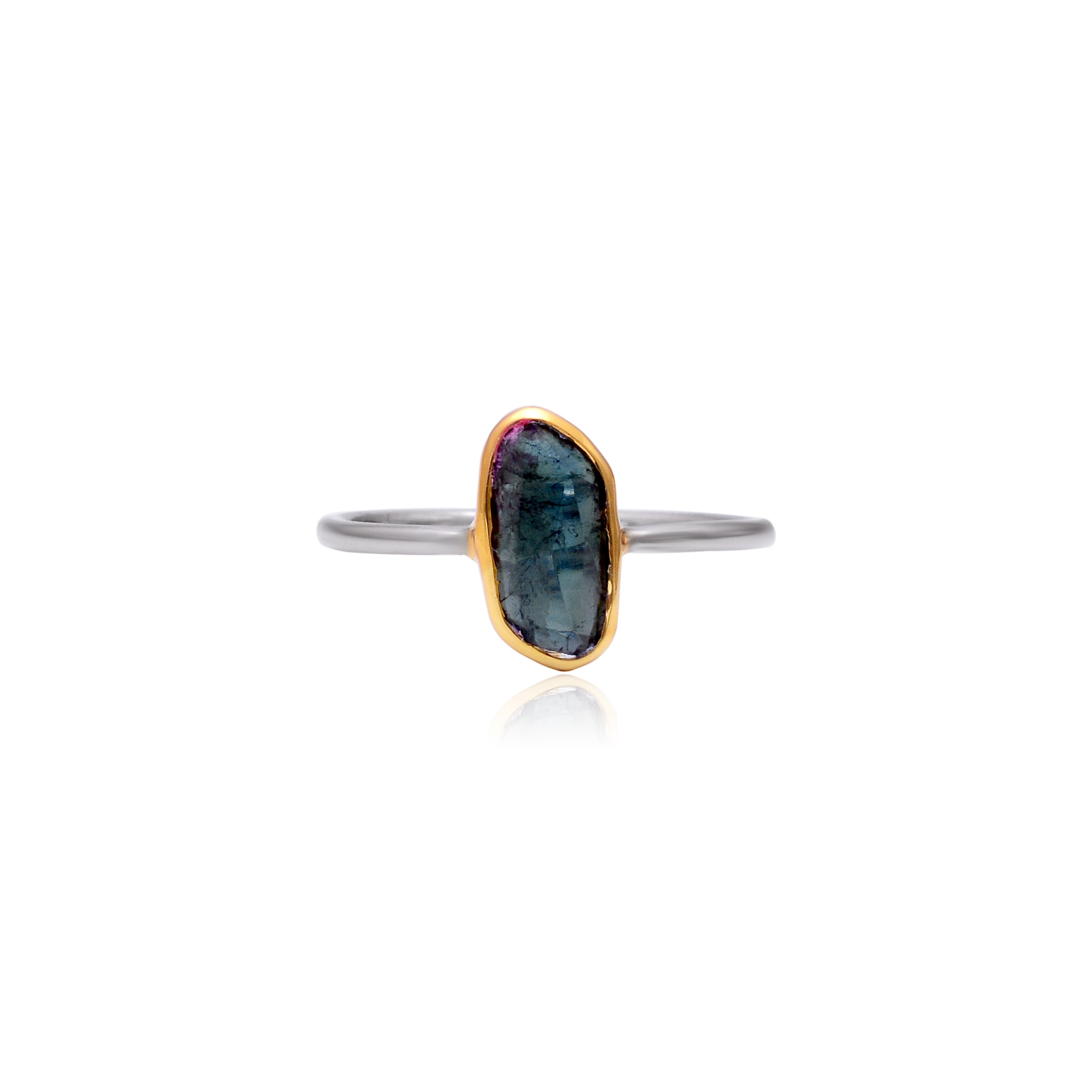 Minimalist Labradorite Stone Ring for Women | Handmade Silver Bezel Statement Ring