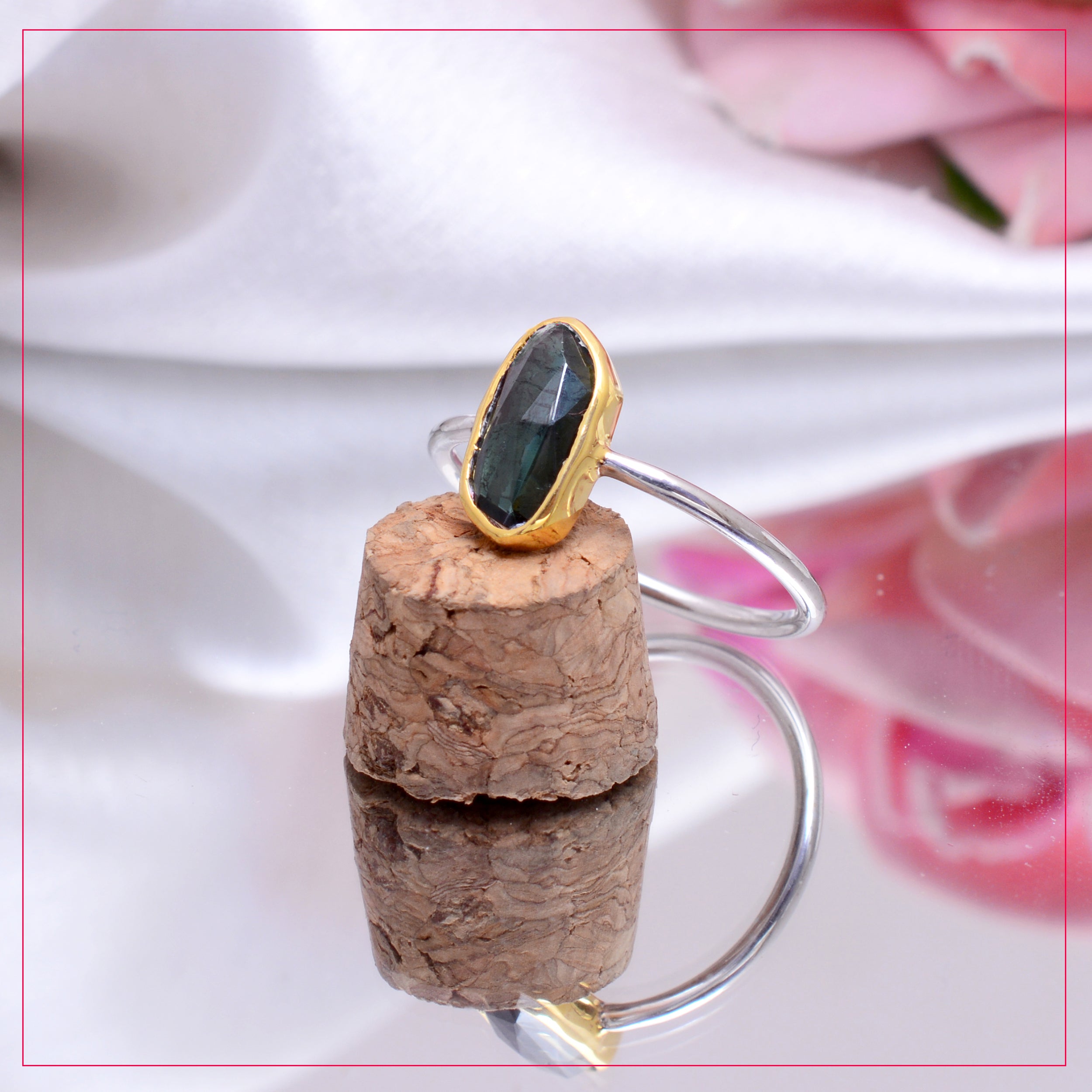 Minimalist Labradorite Stone Ring for Women | Handmade Silver Bezel Statement Ring