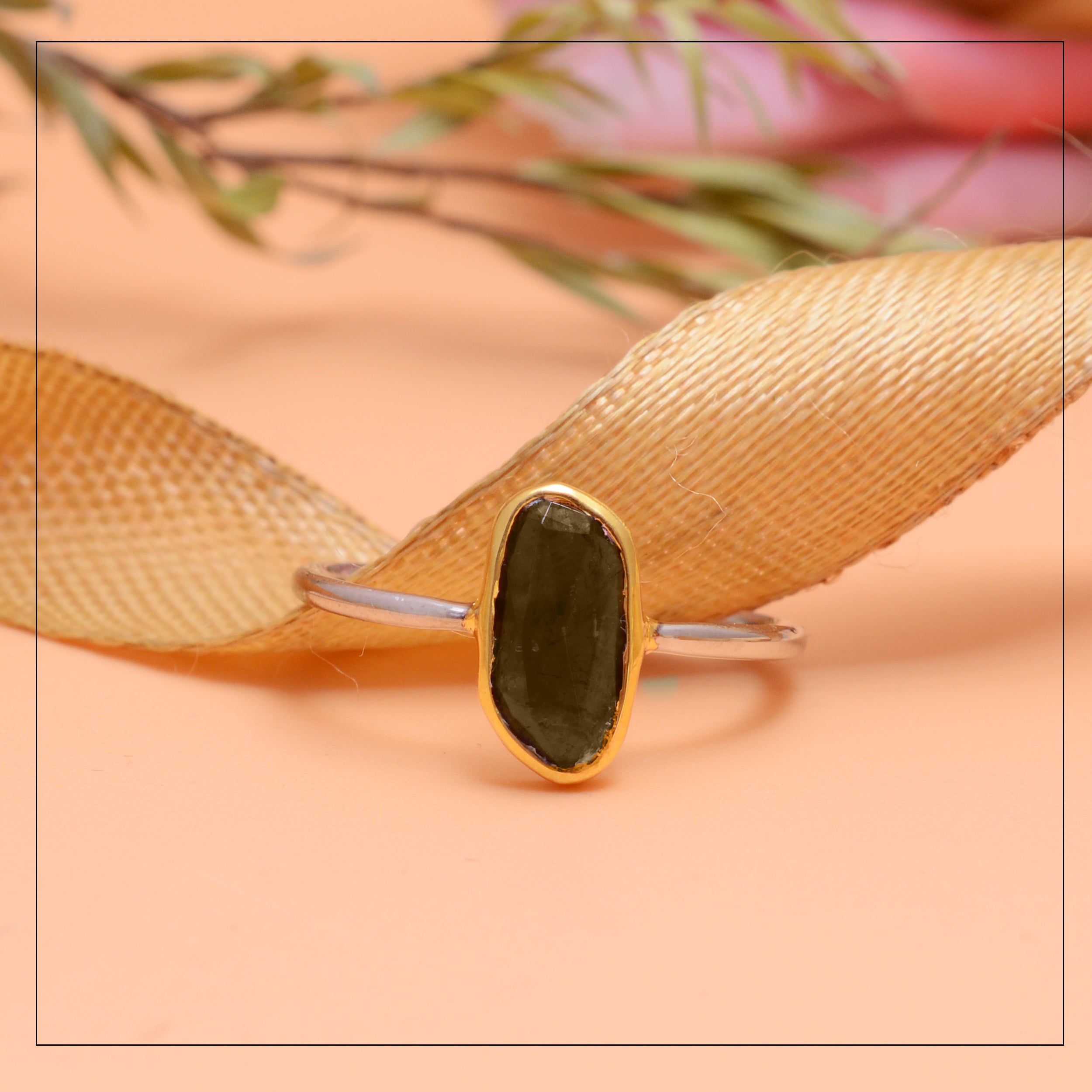 Minimalist Labradorite Stone Ring for Women | Handmade Silver Bezel Statement Ring