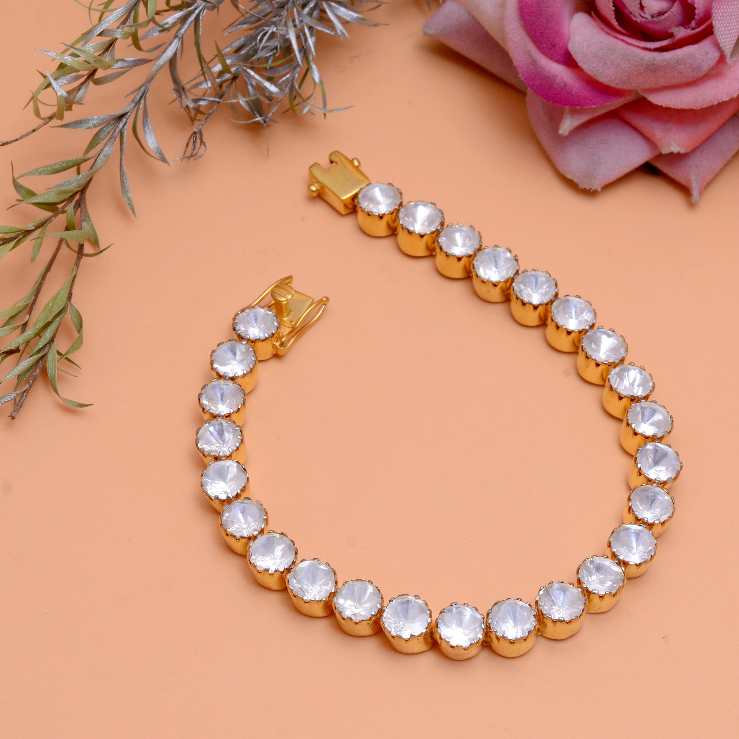 925 Silver Gold Plated Tennis Bracelet for Women – Round Cut CZ Diamond Link Bracelet, Elegant Statement Jewelry for Party, Wedding & Daily Wear