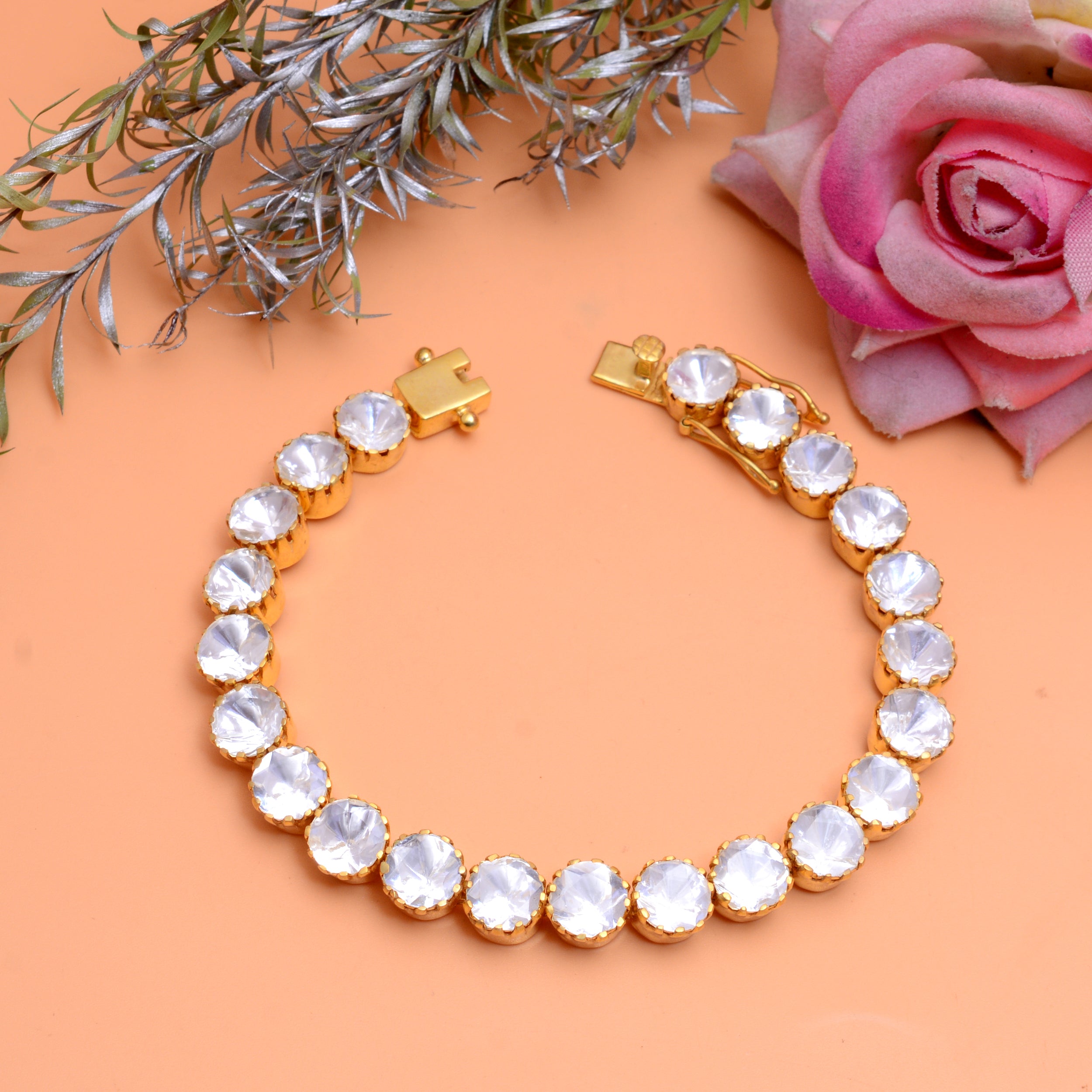 925 Silver Gold Plated Tennis Bracelet for Women – Round Cut CZ Diamond Link Bracelet, Elegant Statement Jewelry for Party, Wedding & Daily Wear