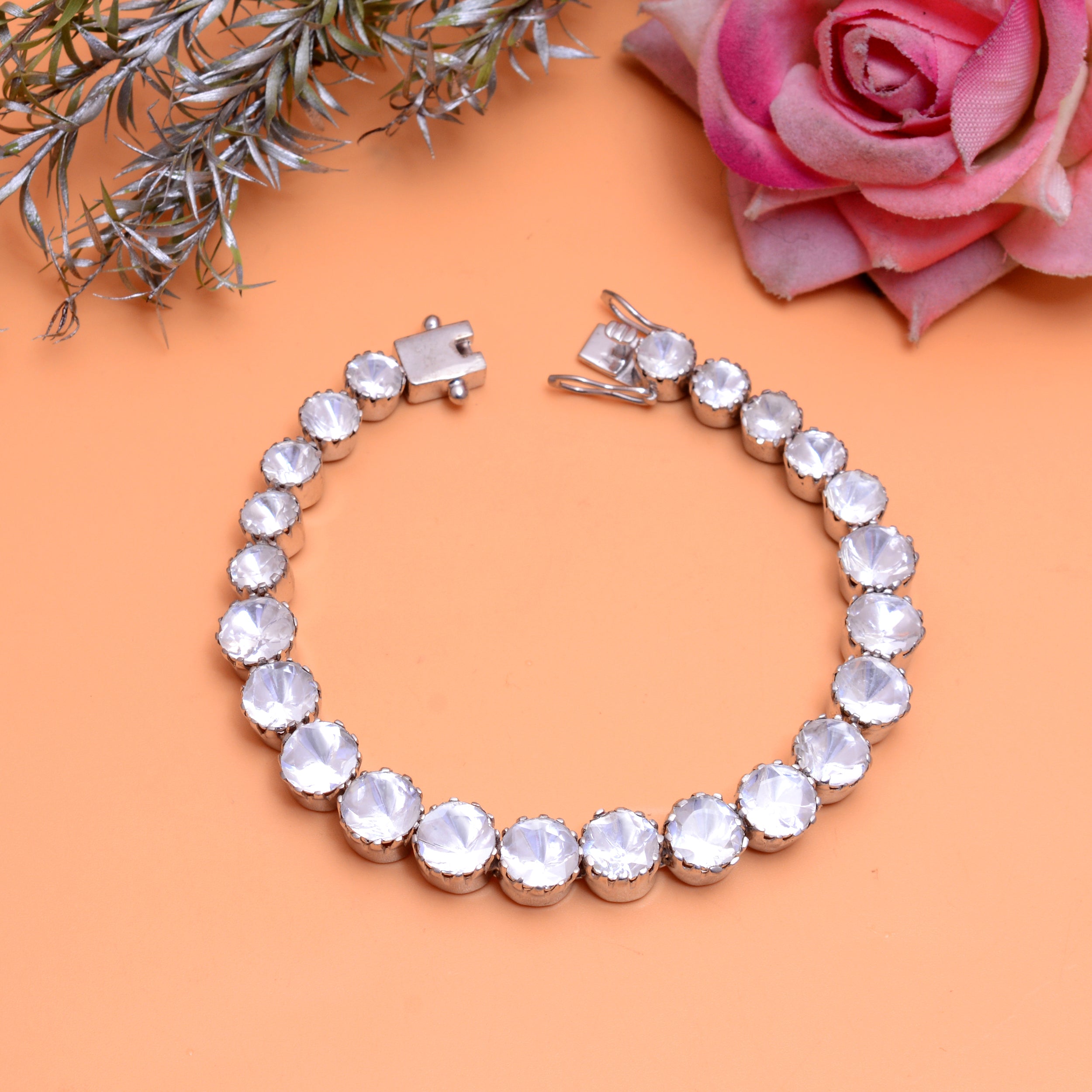925 Silver Gold Plated Tennis Bracelet for Women – Round Cut CZ Diamond Link Bracelet, Elegant Statement Jewelry for Party, Wedding & Daily Wear