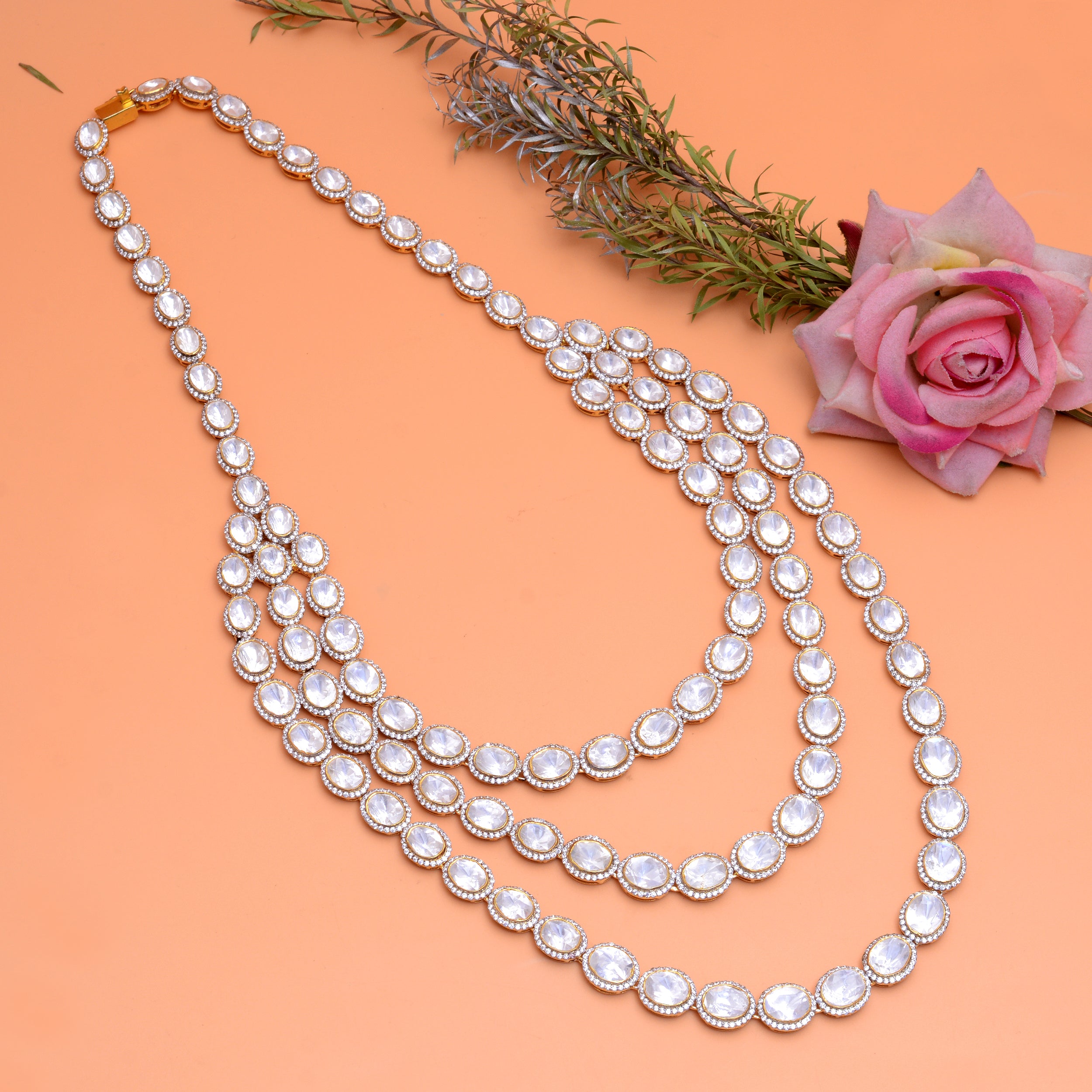 925 Silver Layered Diamond Necklace | Gold Plated Multi Strand Statement Necklace | Luxury Bridal Jewelry