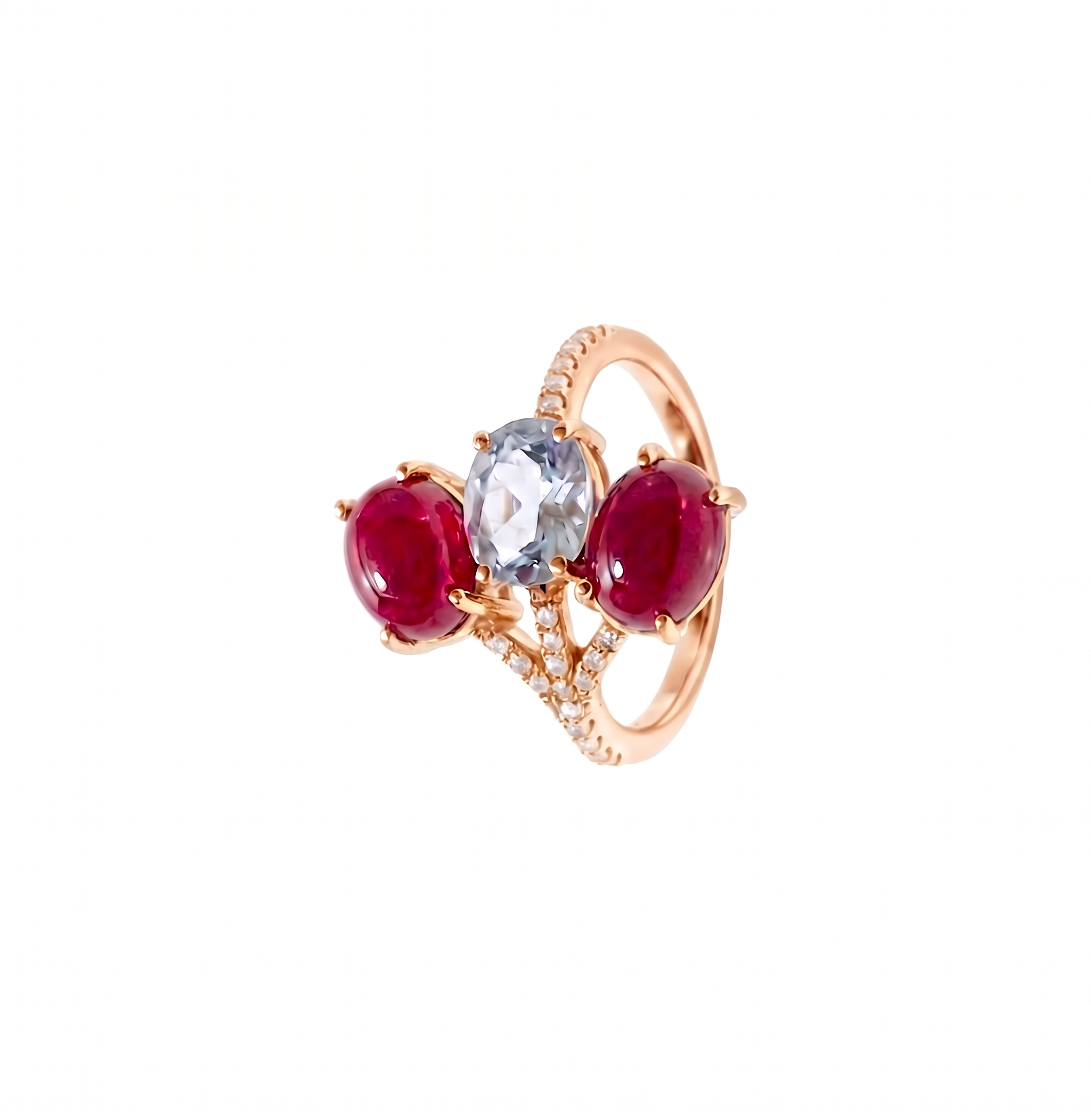 925 Sterling Silver Ruby Red & Sky Blue Three Stone Ring for Women | Oval Cut Gemstone Statement Ring with Cubic Zirconia | Elegant Cocktail Jewelry