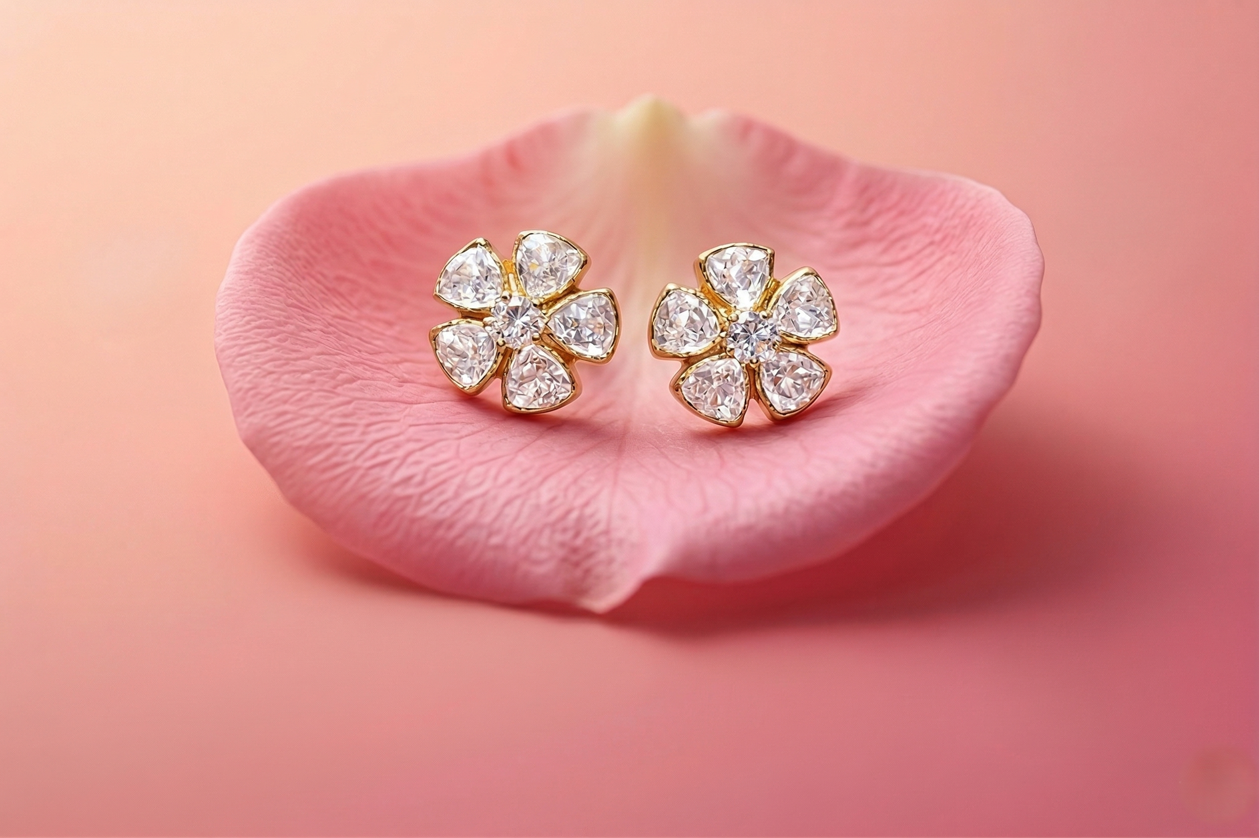 925 Silver Floral Polki Stud Earrings in Gold Plated | Elegant Flower Shape Crystal Earrings for Women