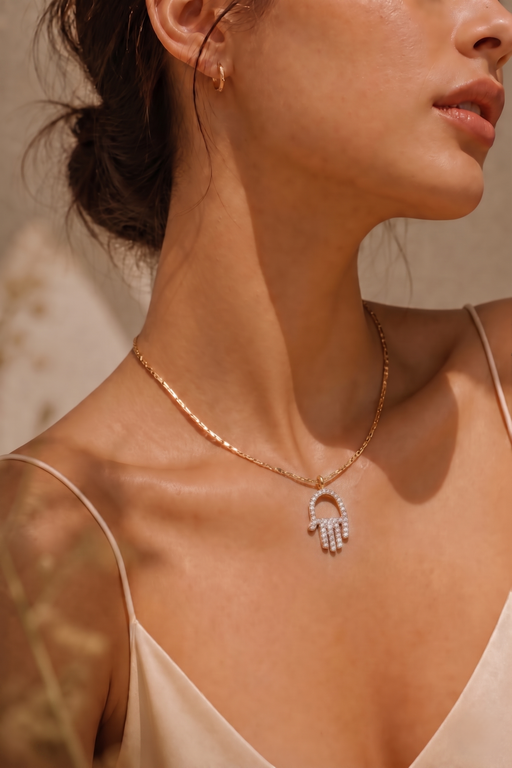 925 Sterling Silver Gold Plated Hamsa Hand Pendant for Women | Cubic Zirconia Evil Eye Protection Charm Necklace Pendant | Dainty Lucky Jewelry Gift | Women's Pendant