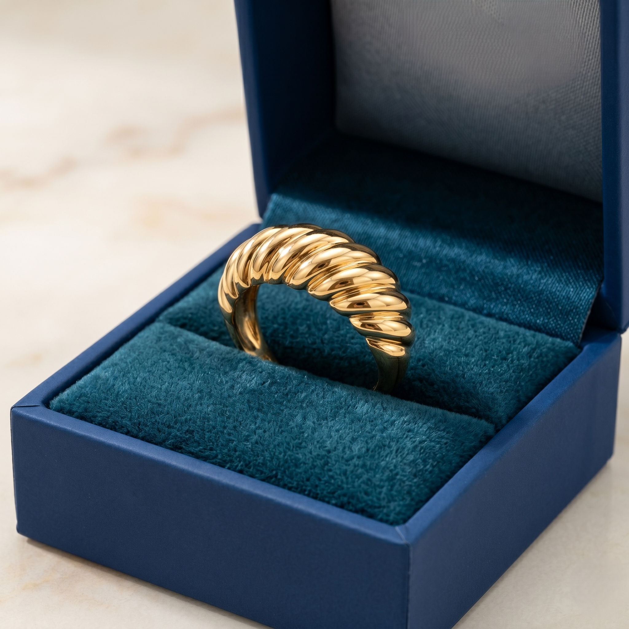 925 Silver Gold Plated Modern Ribbed Ring for Women | Minimal Statement Open Band Ring | Women's Ring