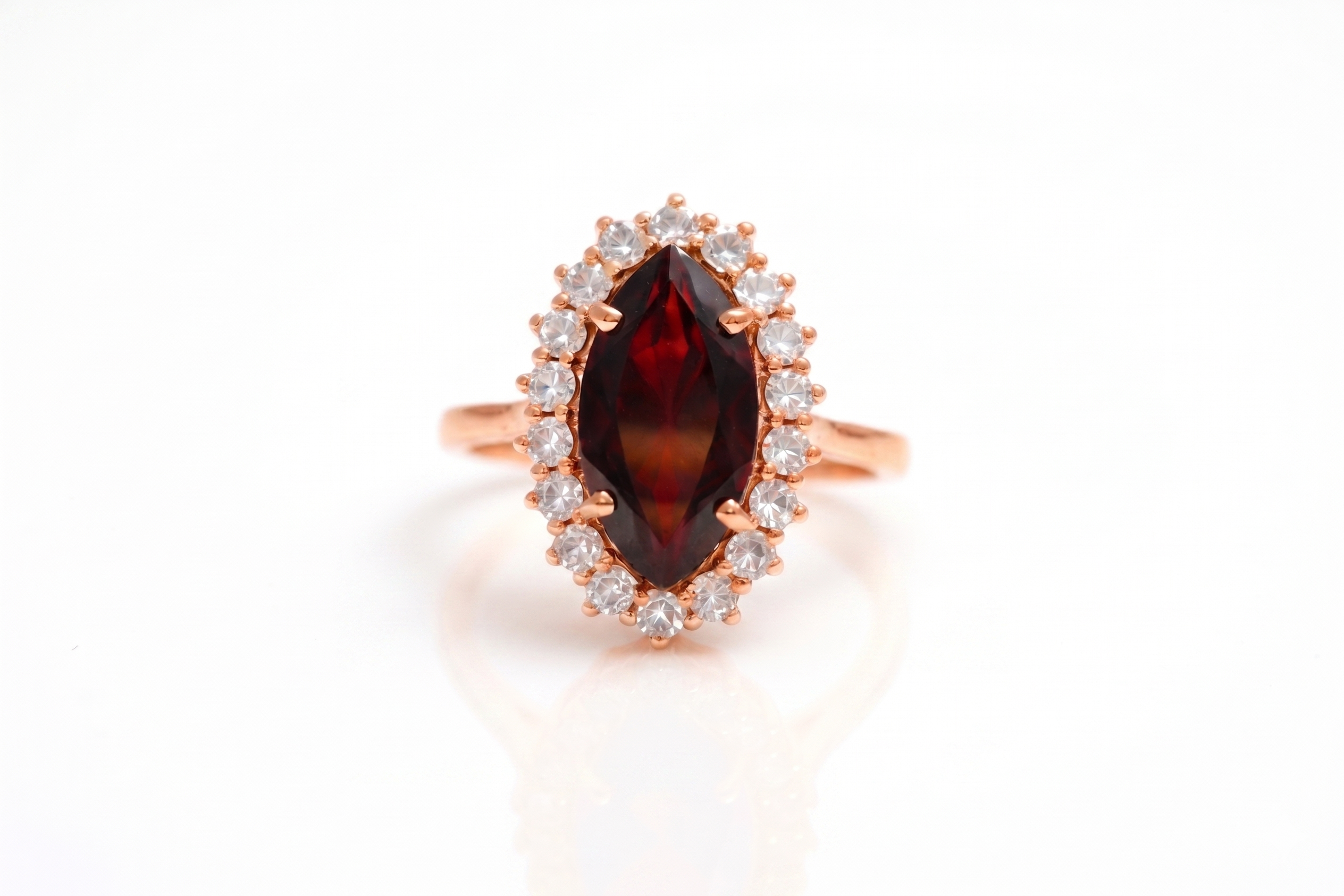 925 Silver Vintage Garnet Halo Ring for Women | Marquise Cut Red Stone Statement Ring