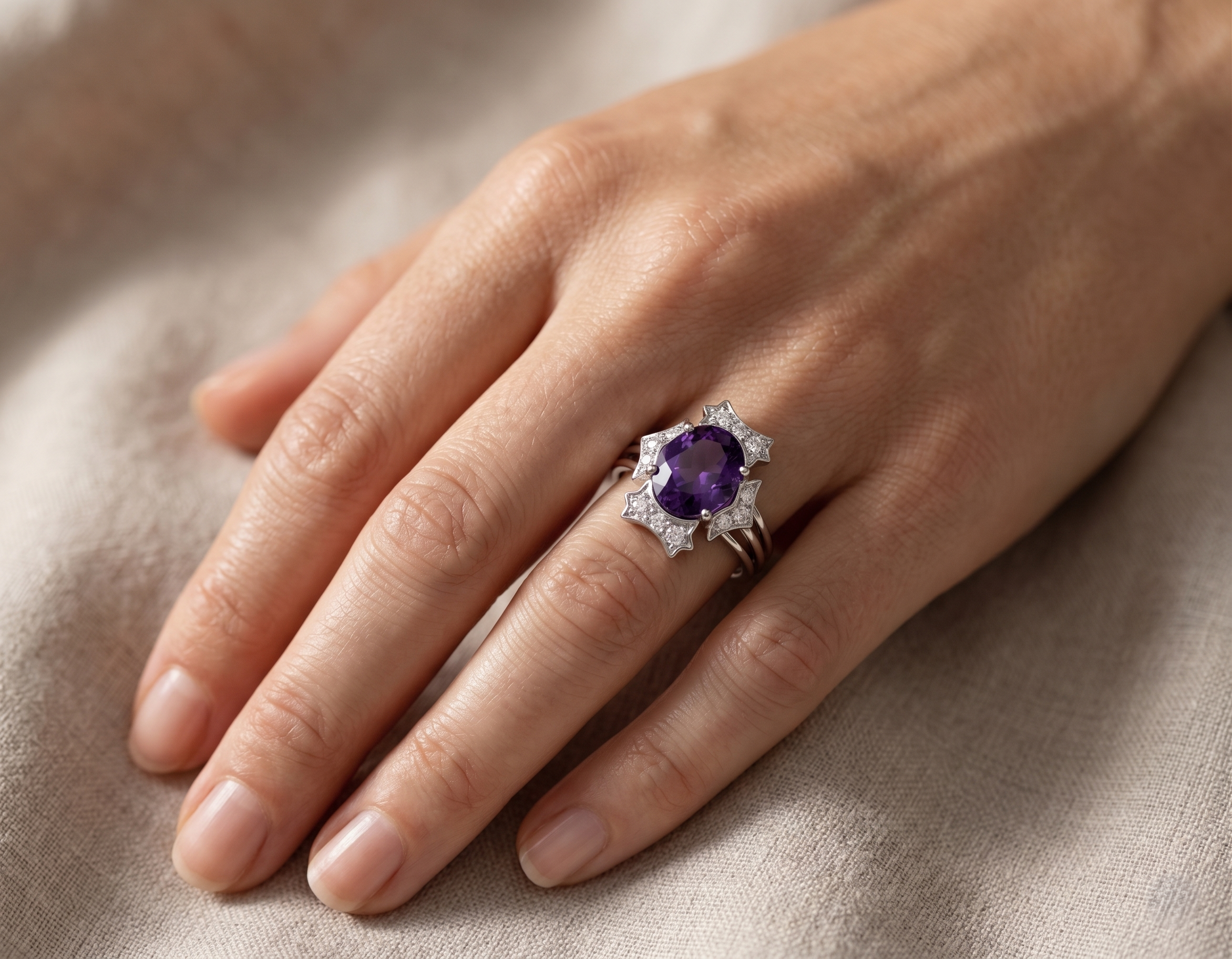 Elegant Oval Cut Amethyst Ring in 925 Sterling Silver | Vintage Inspired Purple Gemstone Statement Ring for Women