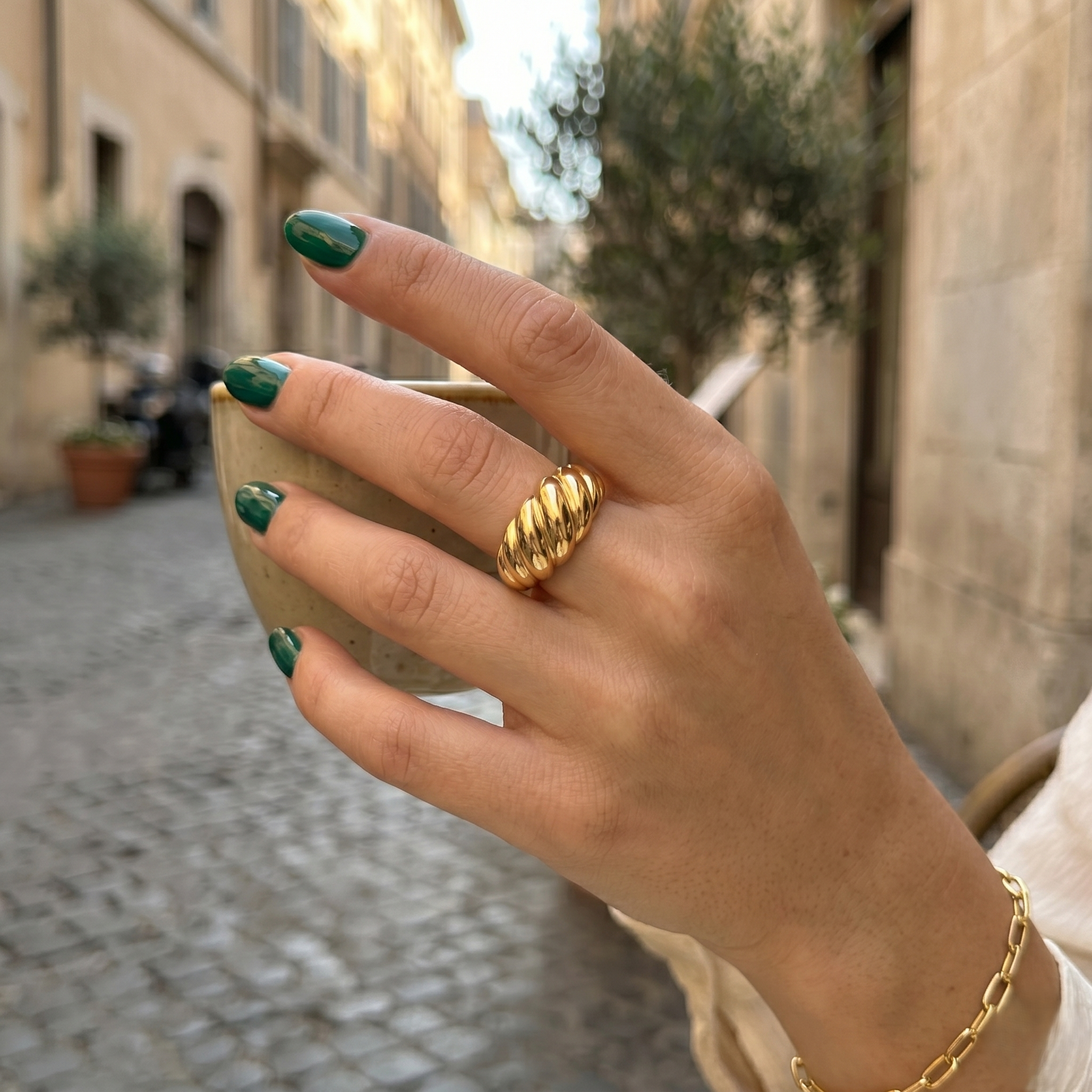 925 Silver Gold Plated Modern Ribbed Ring for Women | Minimal Statement Open Band Ring | Women's Ring