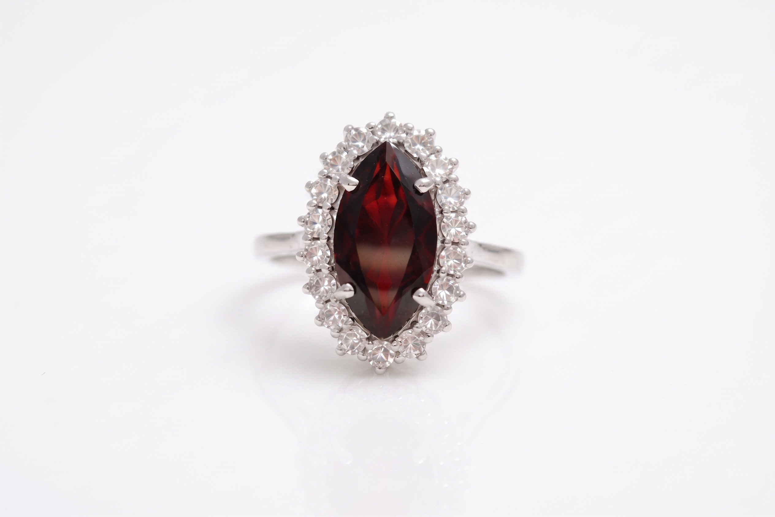 925 Silver Vintage Garnet Halo Ring for Women | Marquise Cut Red Stone Statement Ring
