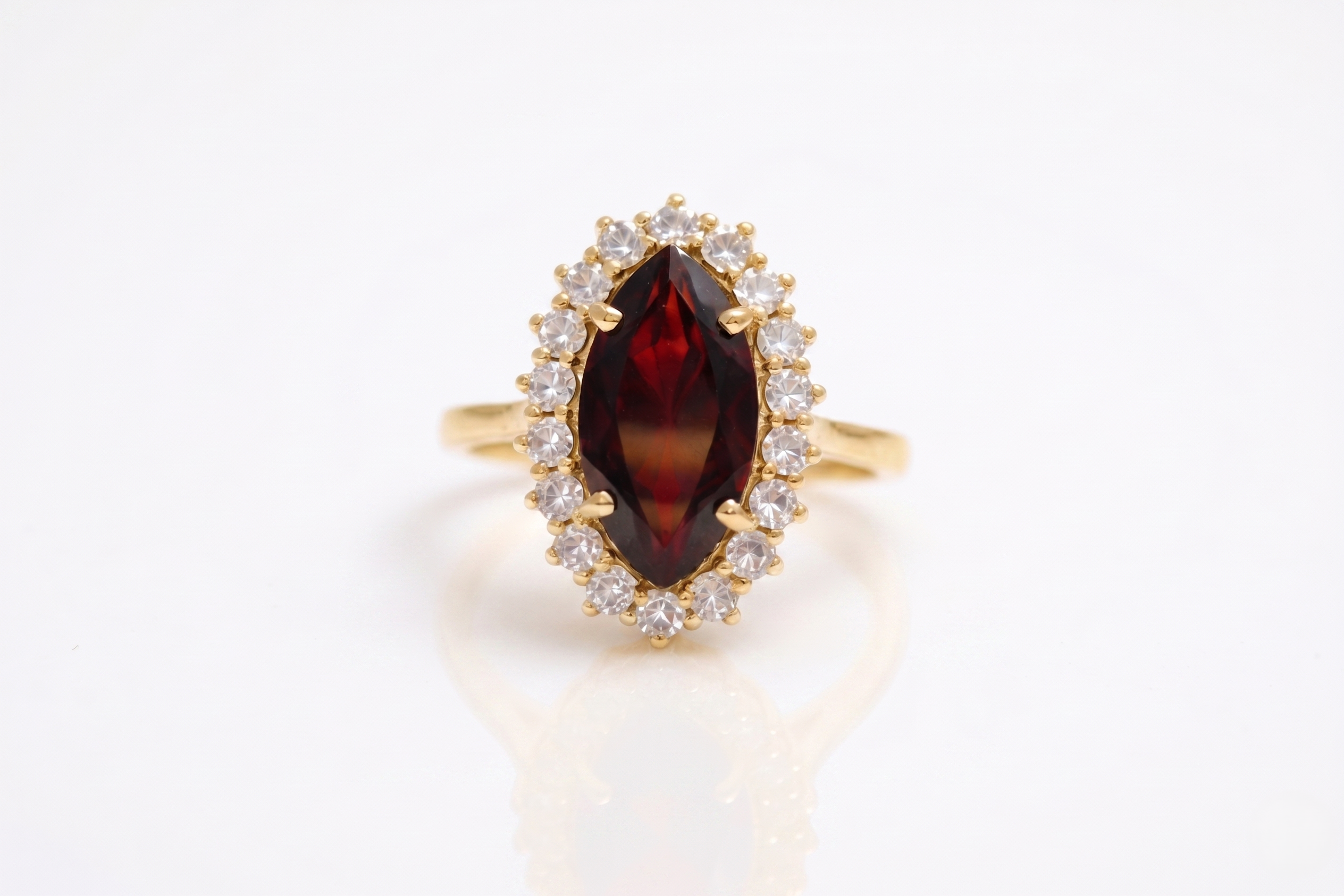 925 Silver Vintage Garnet Halo Ring for Women | Marquise Cut Red Stone Statement Ring