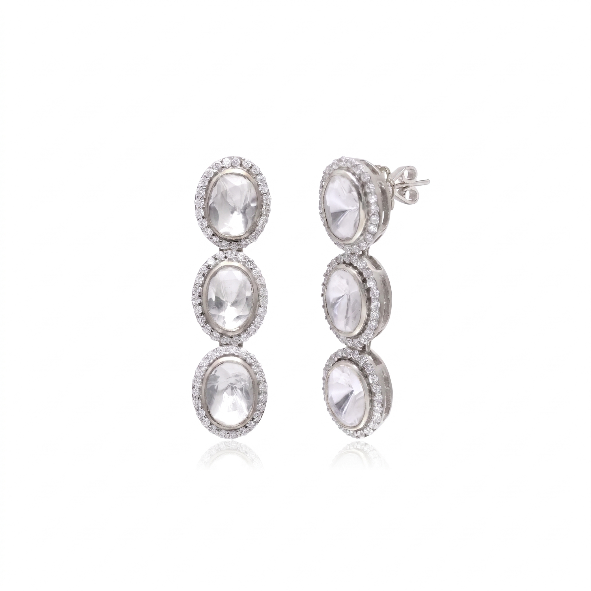 925 Silver Elegant Oval Kundan Drop Earrings in Gold Plated | Traditional Polki Style Dangle Earrings for Women