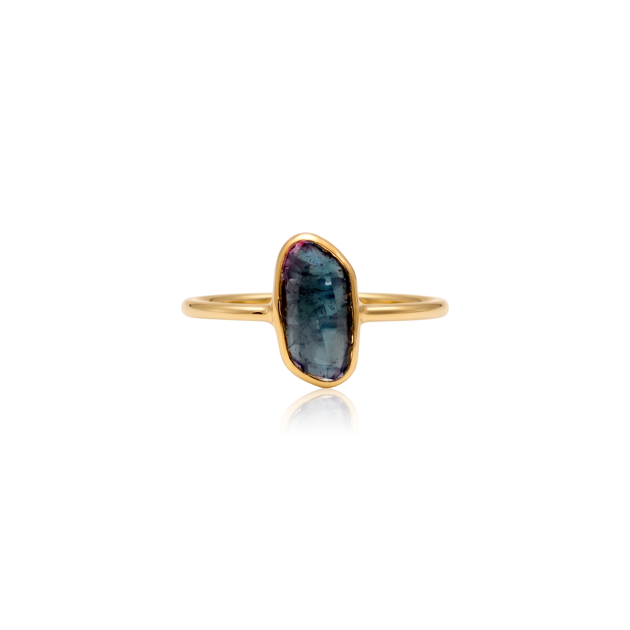 Minimalist Labradorite Stone Ring for Women | Handmade Silver Bezel Statement Ring