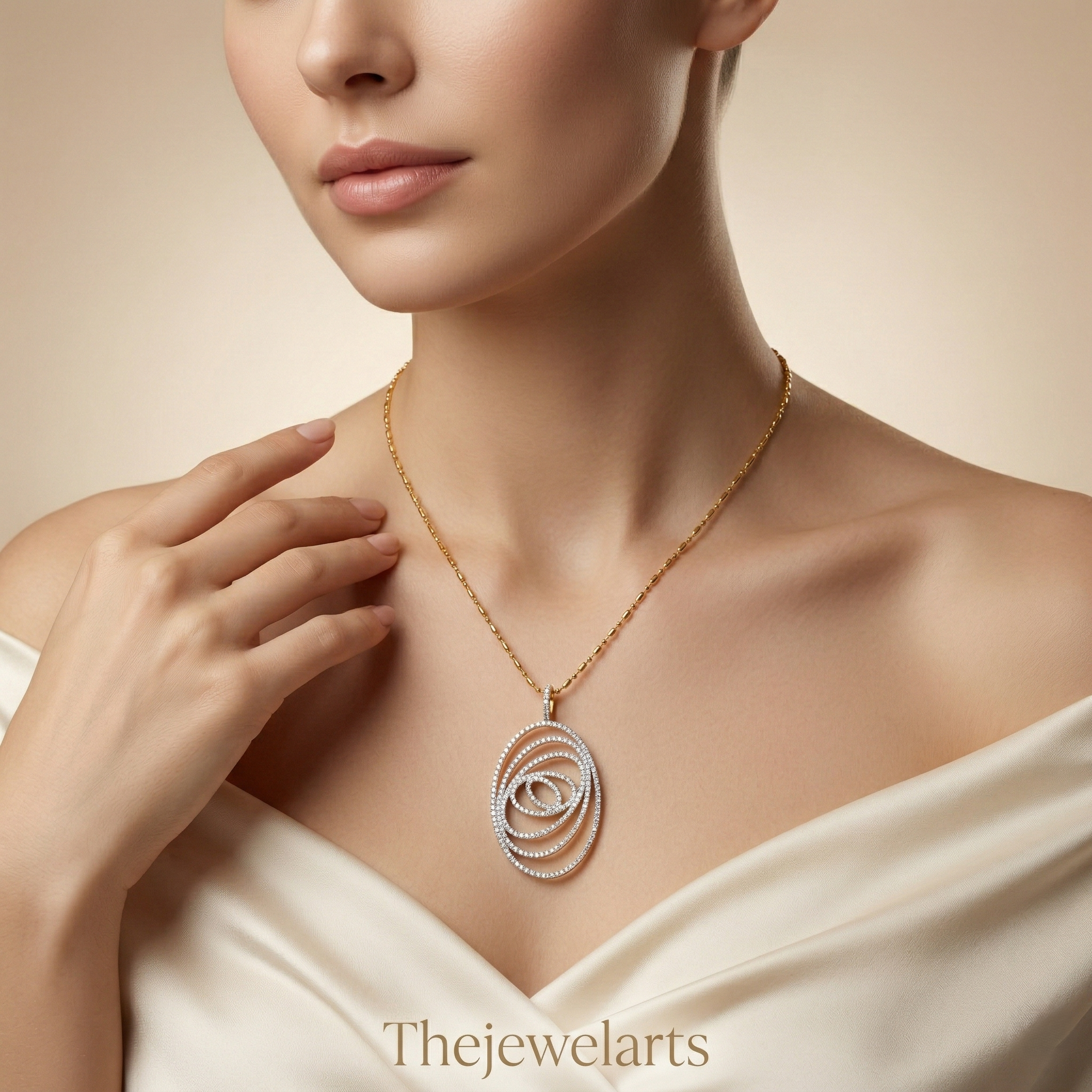 925 Silver Elegant CZ Spiral Oval Pendant Necklace for Women | Gold Plated Statement Jewelry