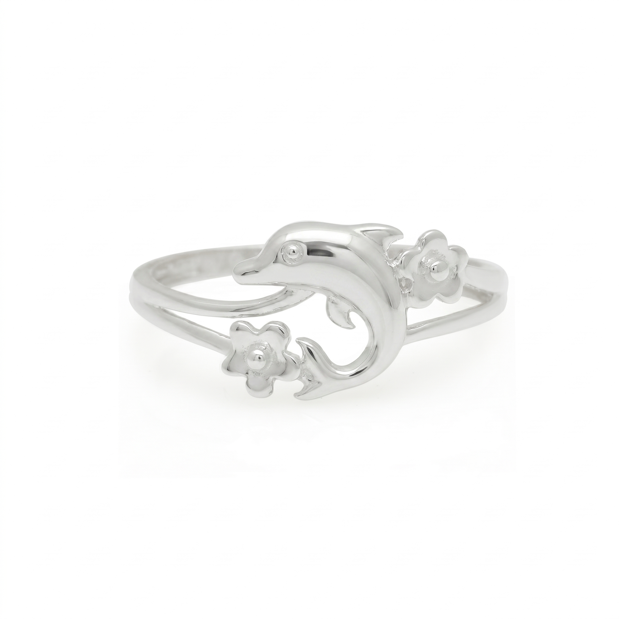 925 Silver Dolphin Floral Silver Ring for Women | Minimal Ocean Inspired Open Band Ring | Women's Ring