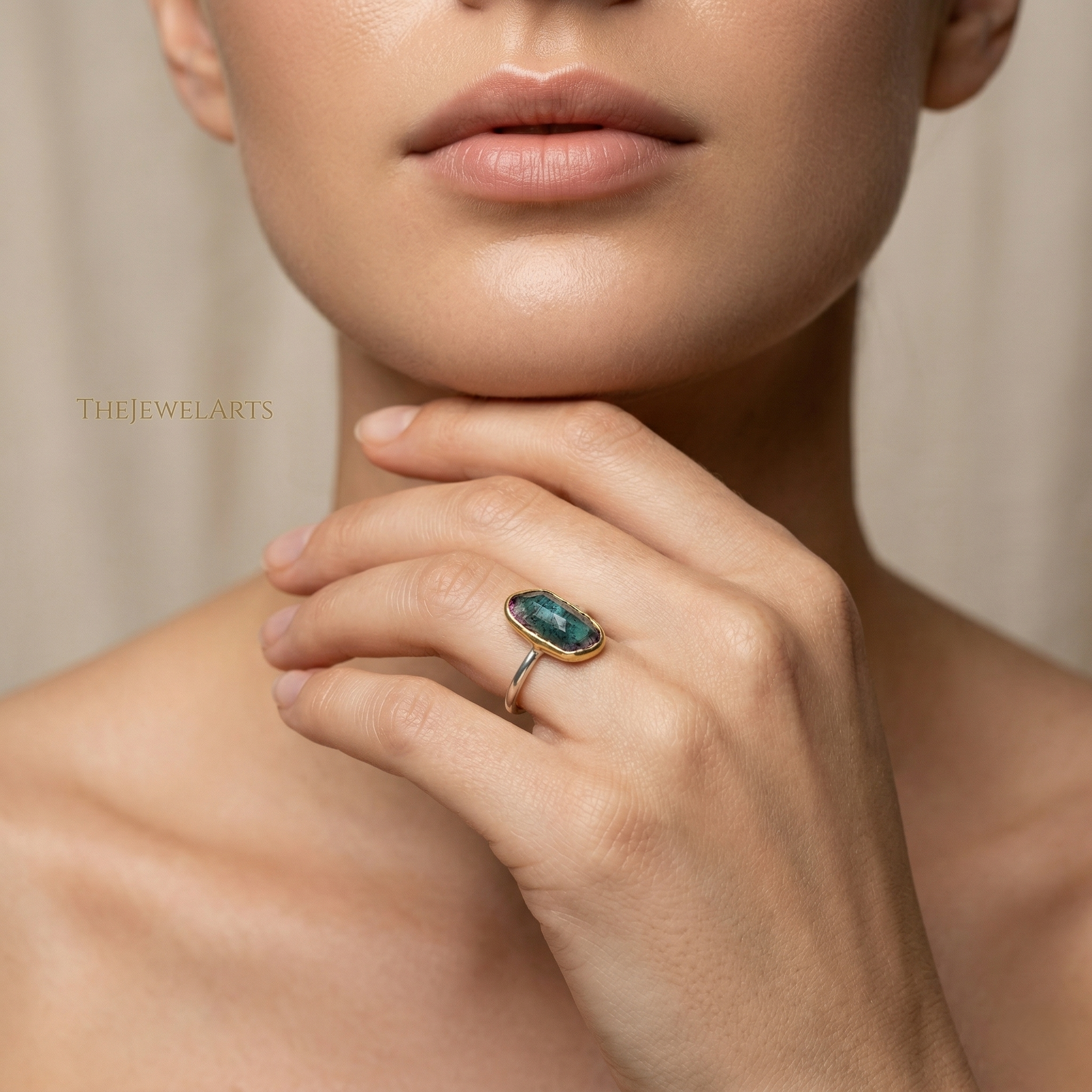 Minimalist Labradorite Stone Ring for Women | Handmade Silver Bezel Statement Ring