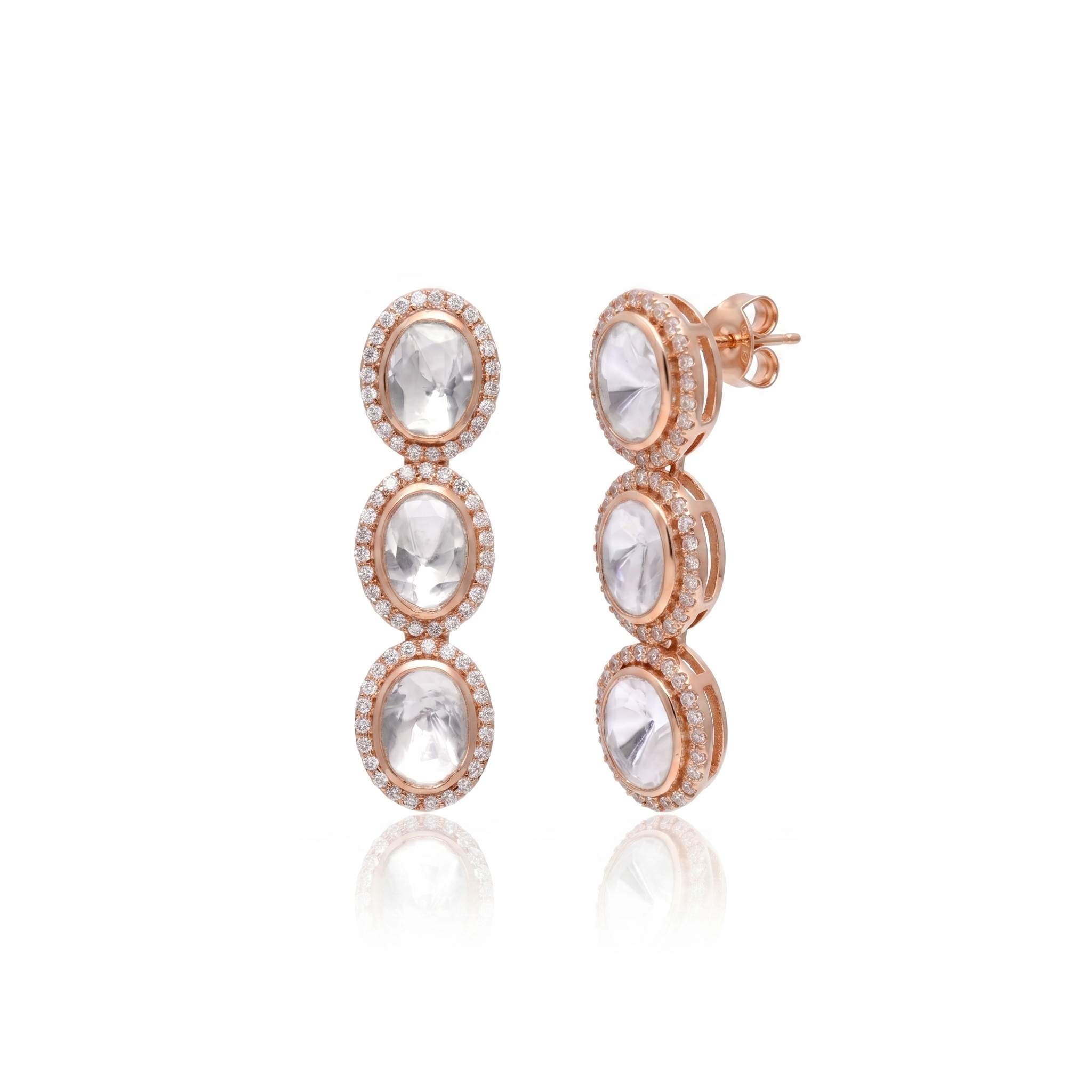 925 Silver Elegant Oval Kundan Drop Earrings in Gold Plated | Traditional Polki Style Dangle Earrings for Women