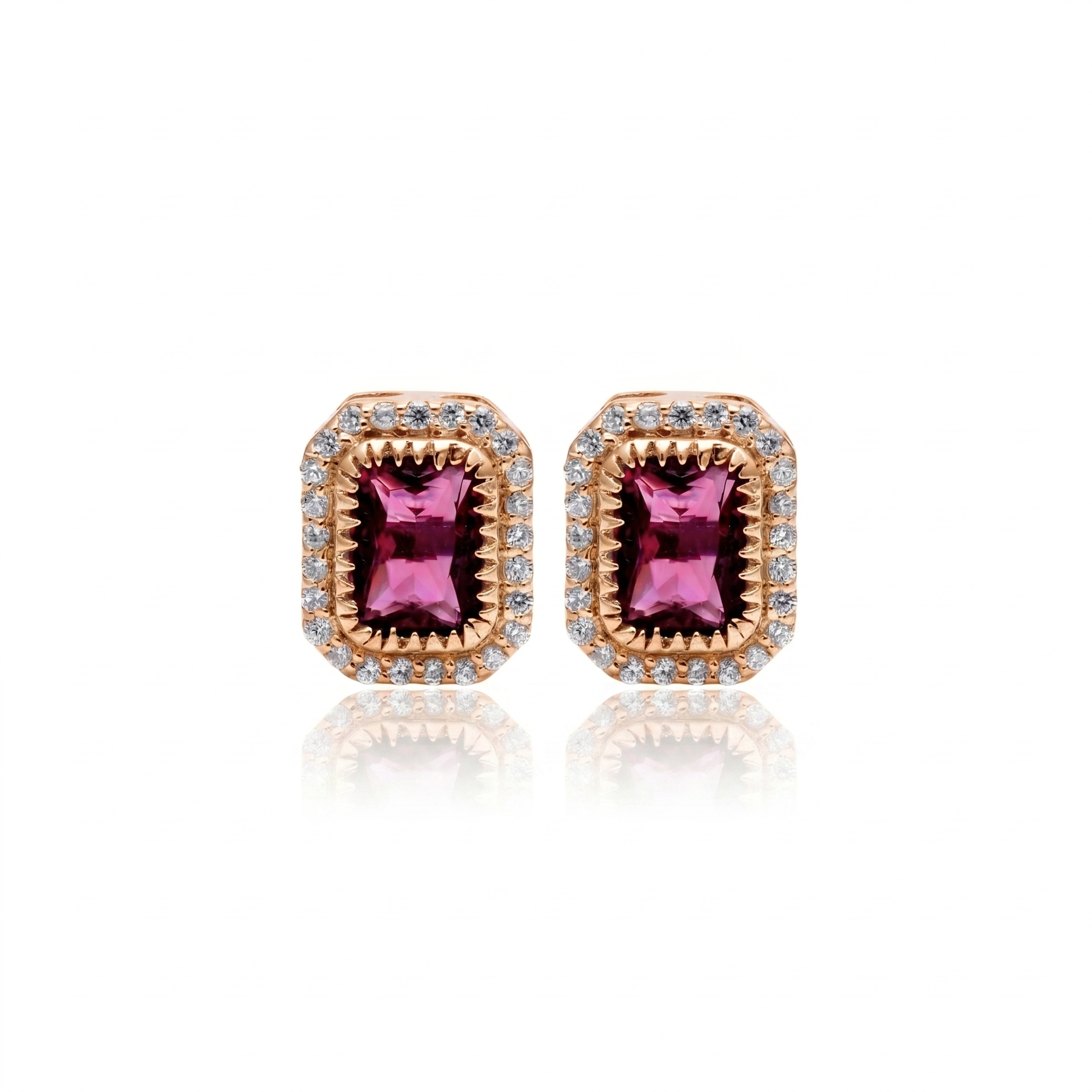 925 Sterling Silver Pink Tourmaline Halo Stud Earrings for Women | Emerald Cut Gemstone Earrings | Sparkling CZ Diamond Accent Earrings | Elegant Everyday Jewelry Gift