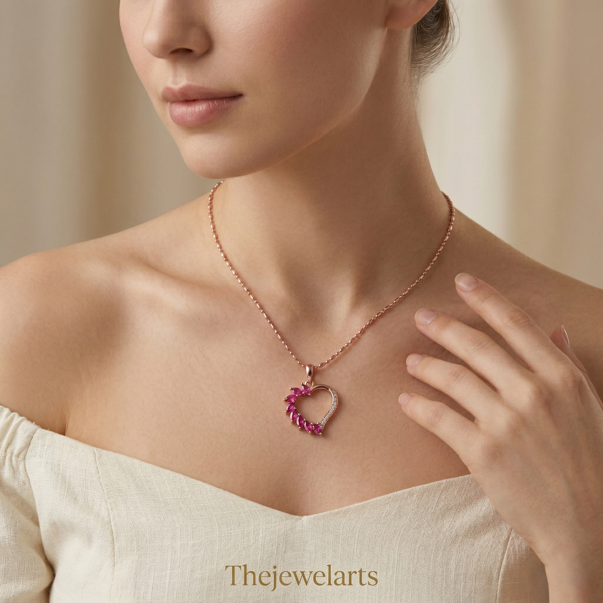 925 Silver Heart Pendant Necklace | Pink Stone Heart Necklace | Rose Gold Plated Romantic Jewellery