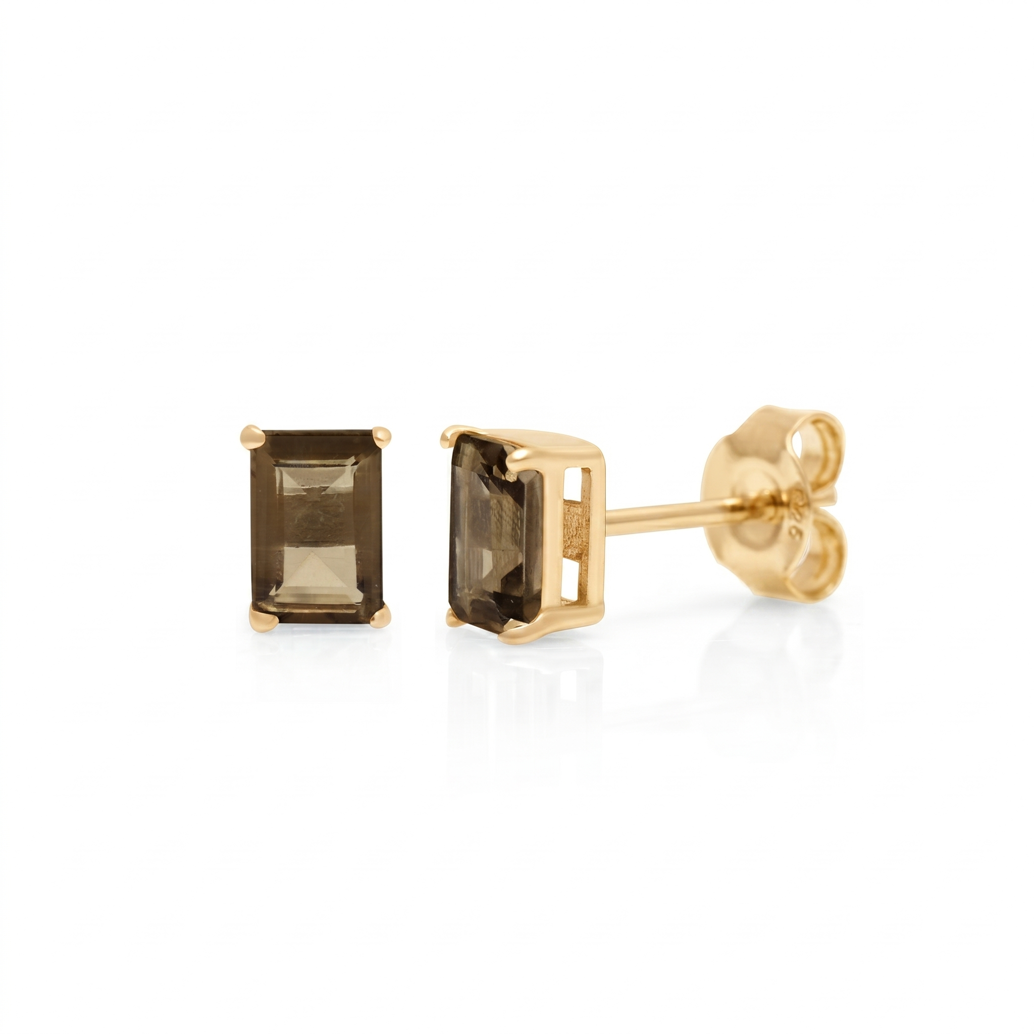 1.9 Ct Natural Smoky Quartz Stud Earrings for Women | Emerald Cut Gemstone Earrings | 925 Sterling Silver Earrings | Minimalist Everyday Jewelry