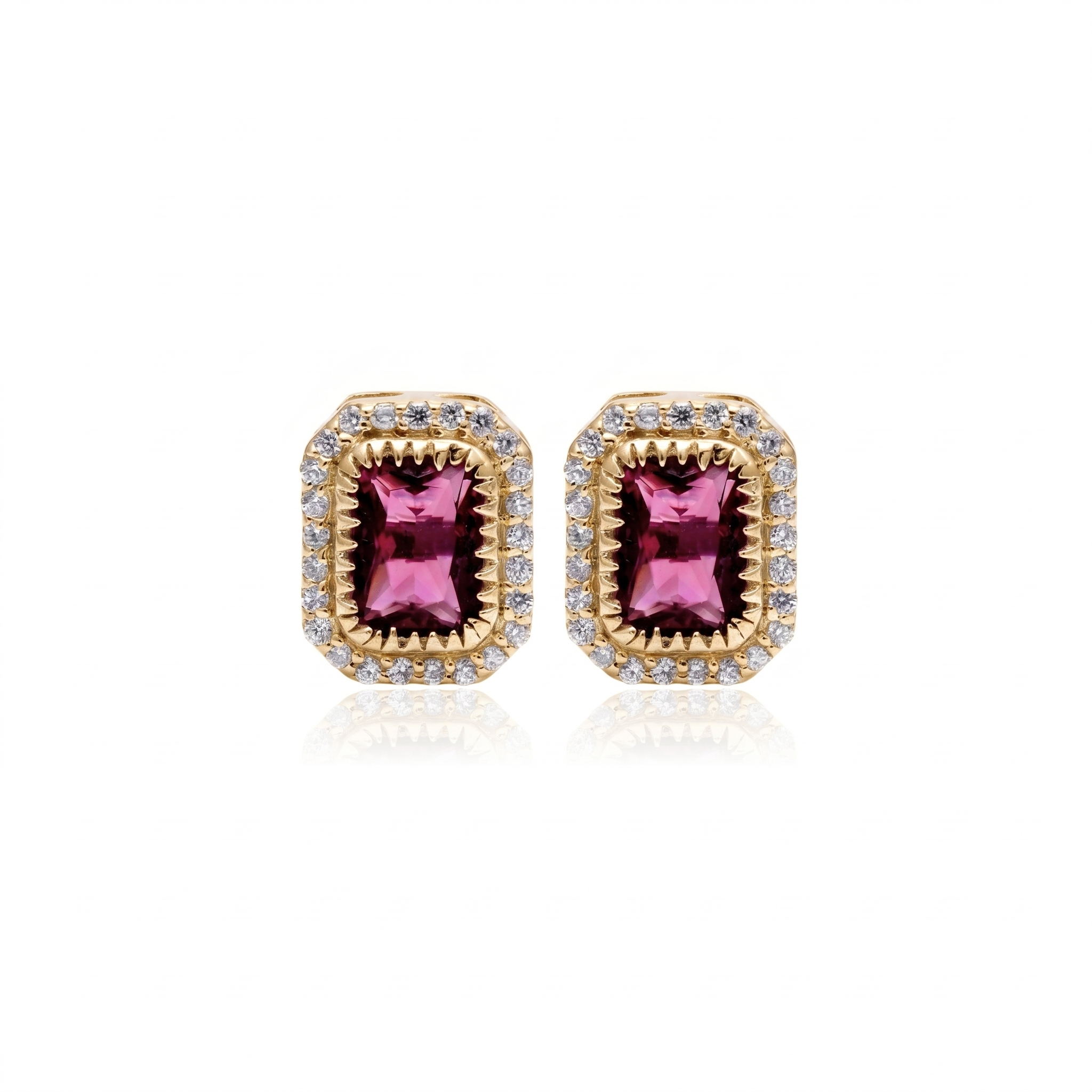 925 Sterling Silver Pink Tourmaline Halo Stud Earrings for Women | Emerald Cut Gemstone Earrings | Sparkling CZ Diamond Accent Earrings | Elegant Everyday Jewelry Gift