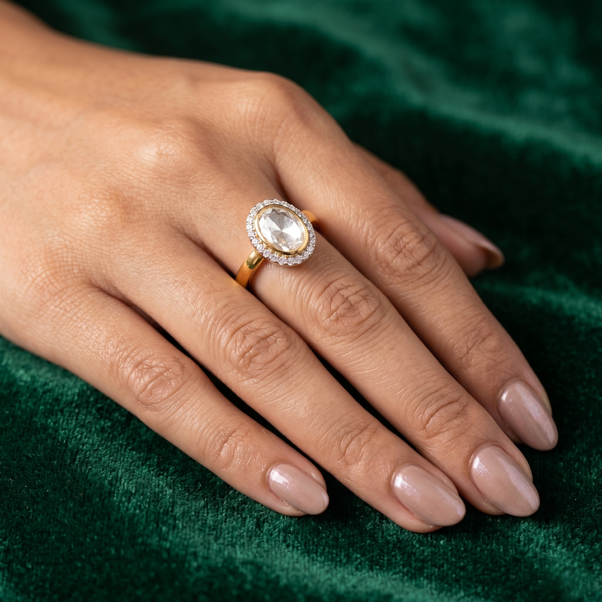 925 Silver Gold Plated Oval Crystal Halo Ring | Adjustable Statement Ring for Women | Gift for Her