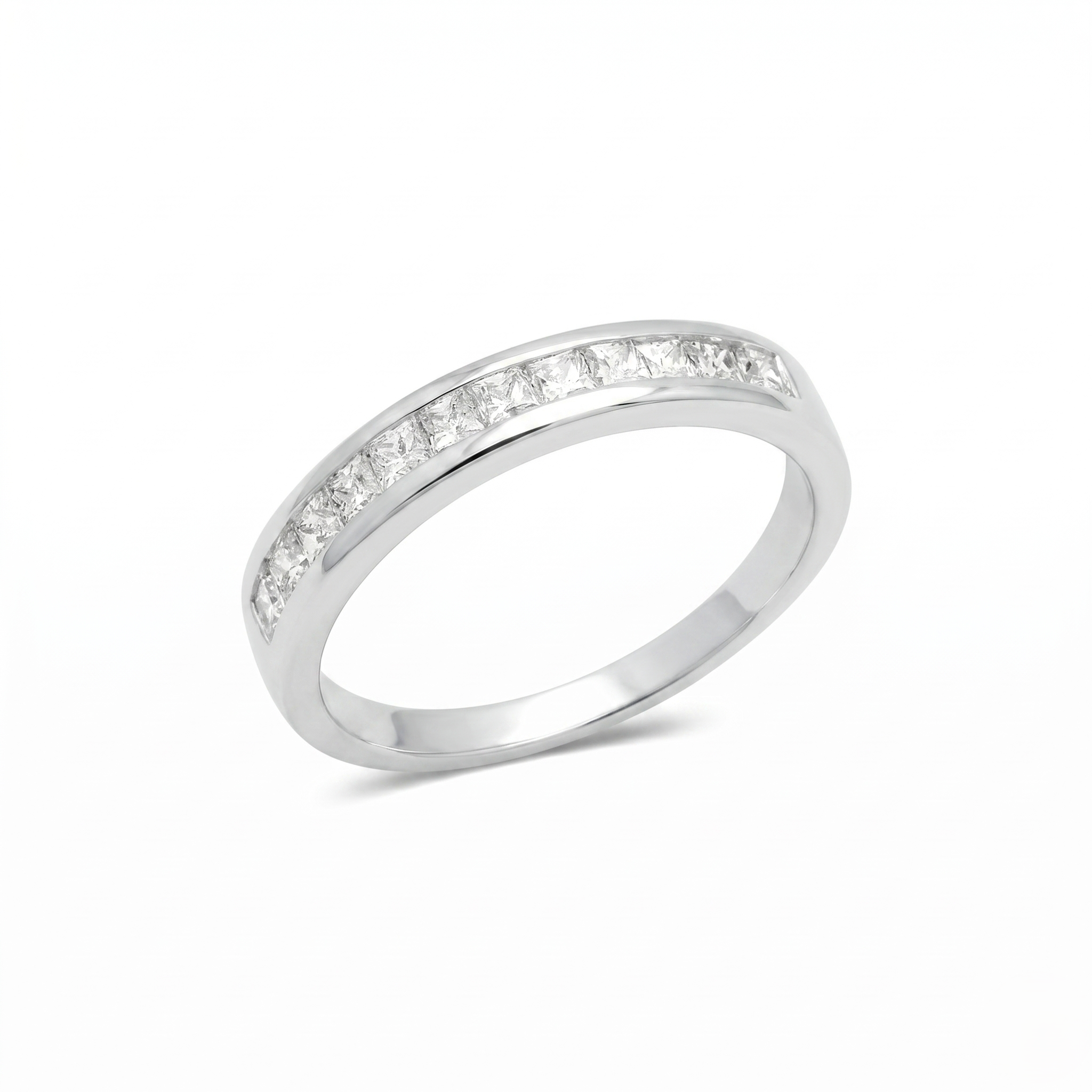 925 Sterling Silver Princess Cut CZ Eternity Band Ring for Women | Minimalist Wedding & Stackable Ring | Women's Ring