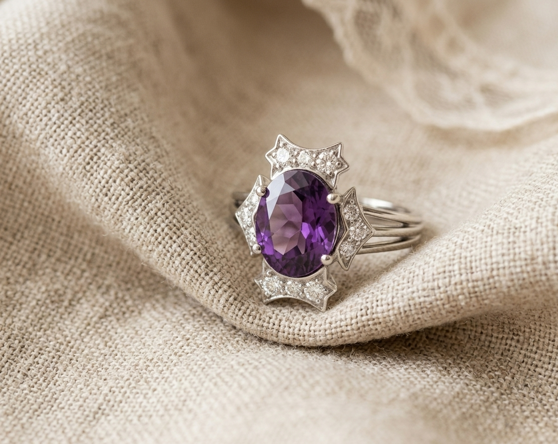 Elegant Oval Cut Amethyst Ring in 925 Sterling Silver | Vintage Inspired Purple Gemstone Statement Ring for Women